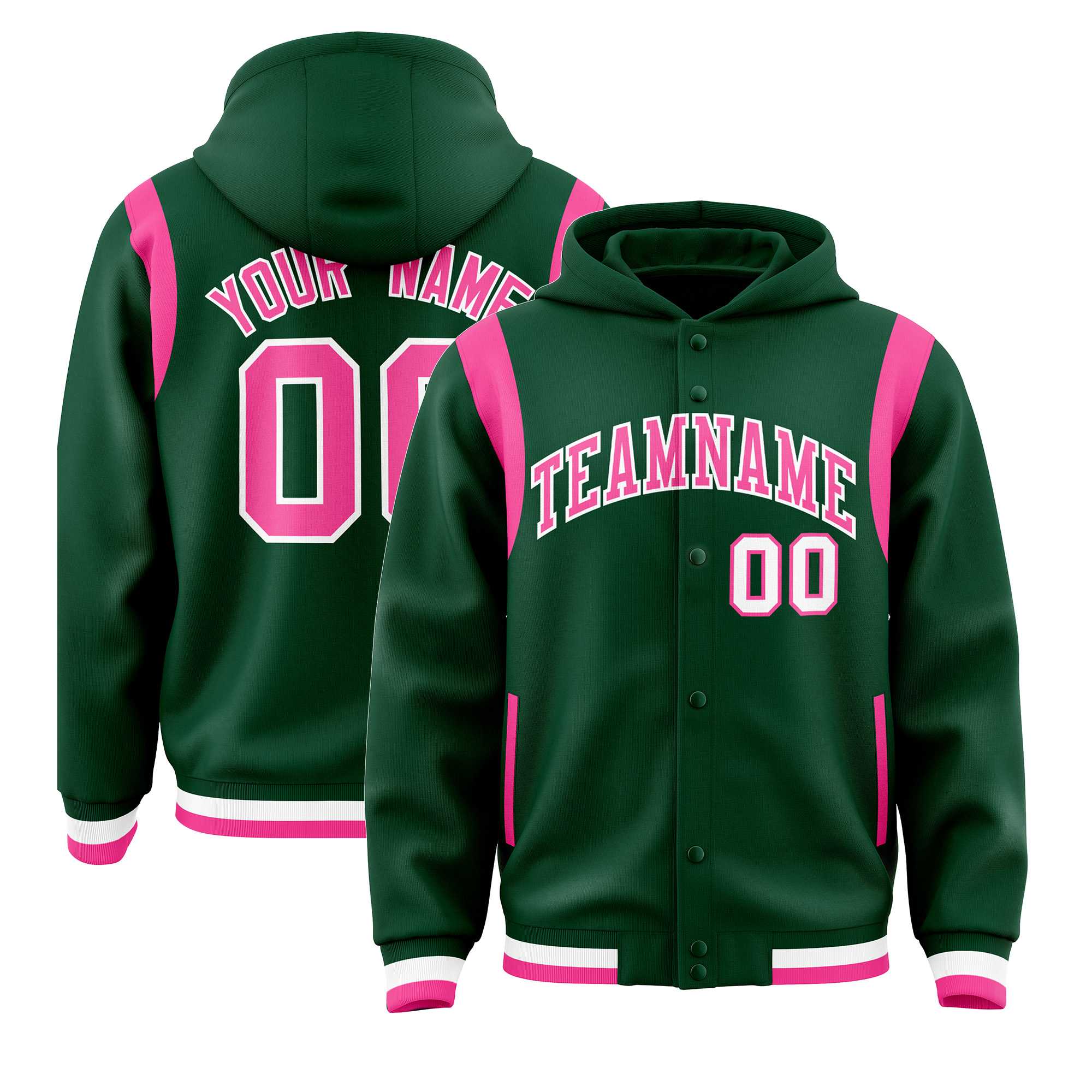 Custom Green Pink Varsity Full-Snap Letterman Shoulder Color Block Jacket Hoodie| KXKSHOP