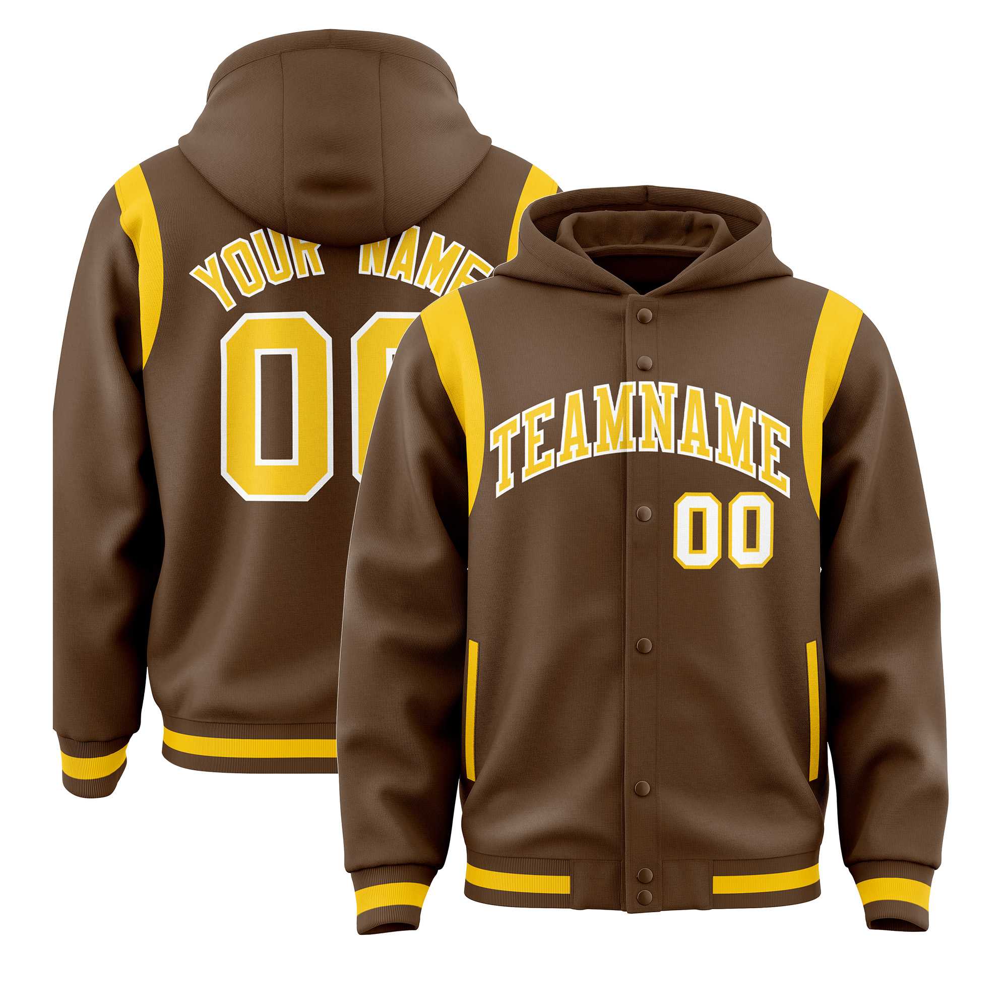 Custom Light Brown Gold Varsity Full-Snap Letterman Shoulder Color Block Jacket Hoodie| KXKSHOP
