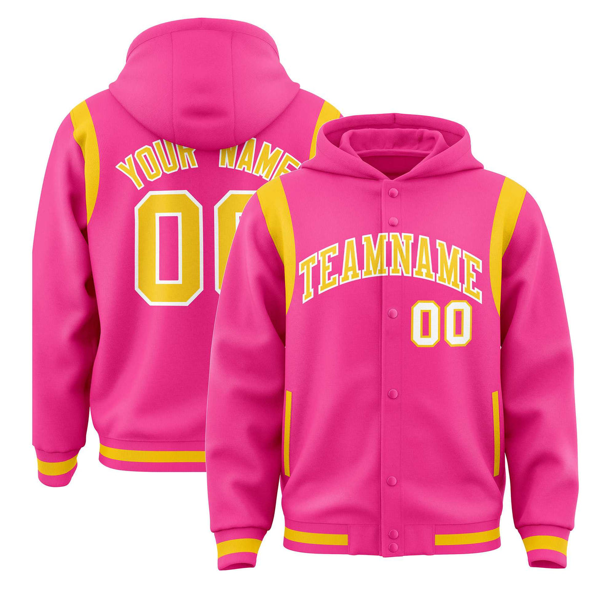 Custom Pink Gold Varsity Full-Snap Letterman Shoulder Color Block Jacket Hoodie| KXKSHOP