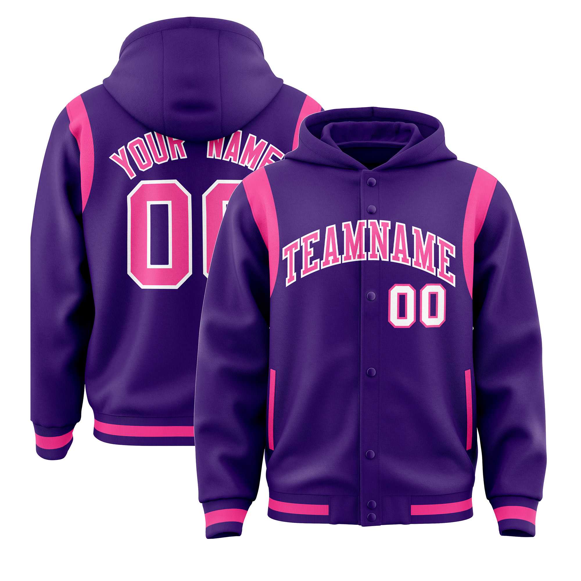 Custom Purple Pink Varsity Full-Snap Letterman Shoulder Color Block Jacket Hoodie| KXKSHOP