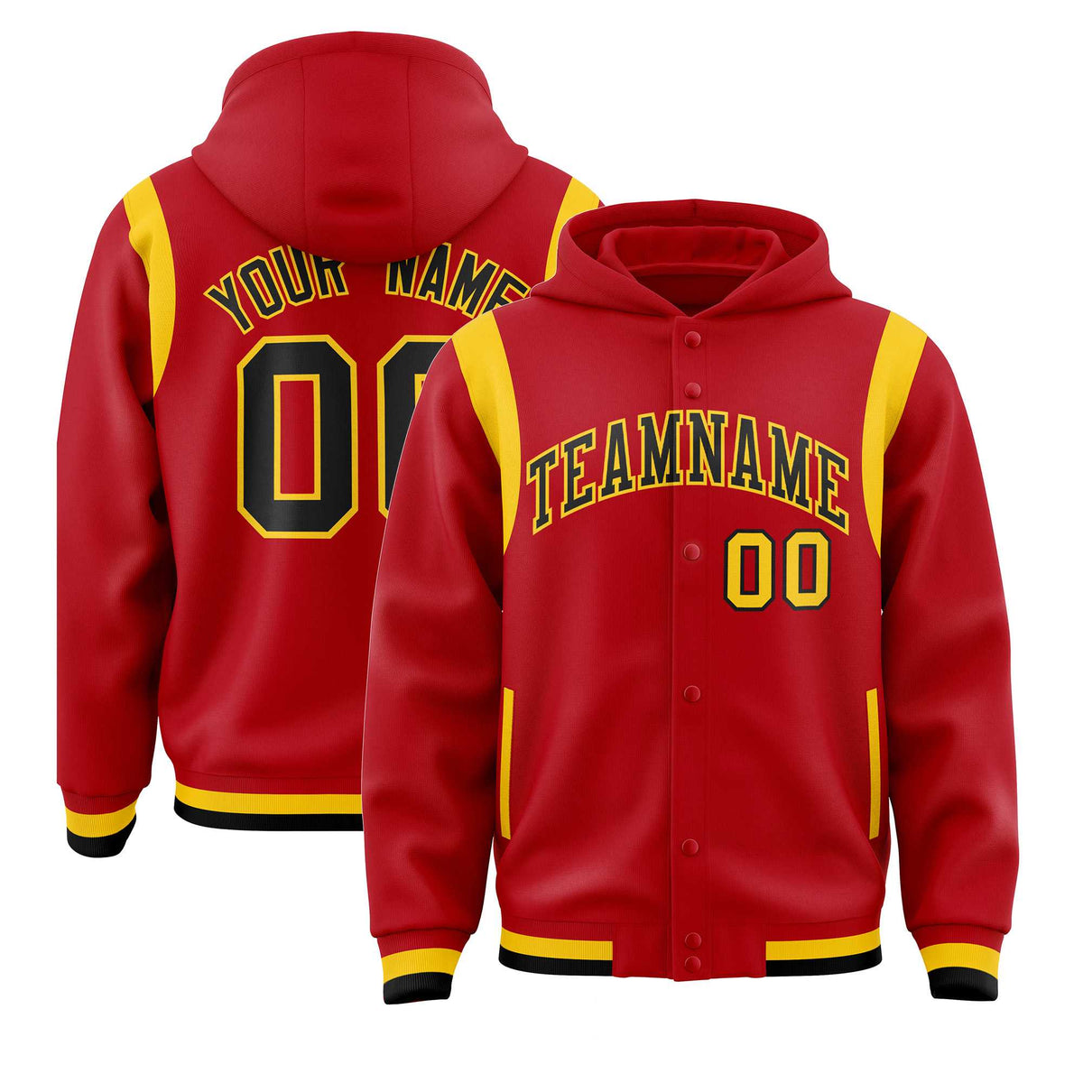 Custom Red Black Varsity Full-Snap Letterman Shoulder Color Block Jacket Hoodie| KXKSHOP