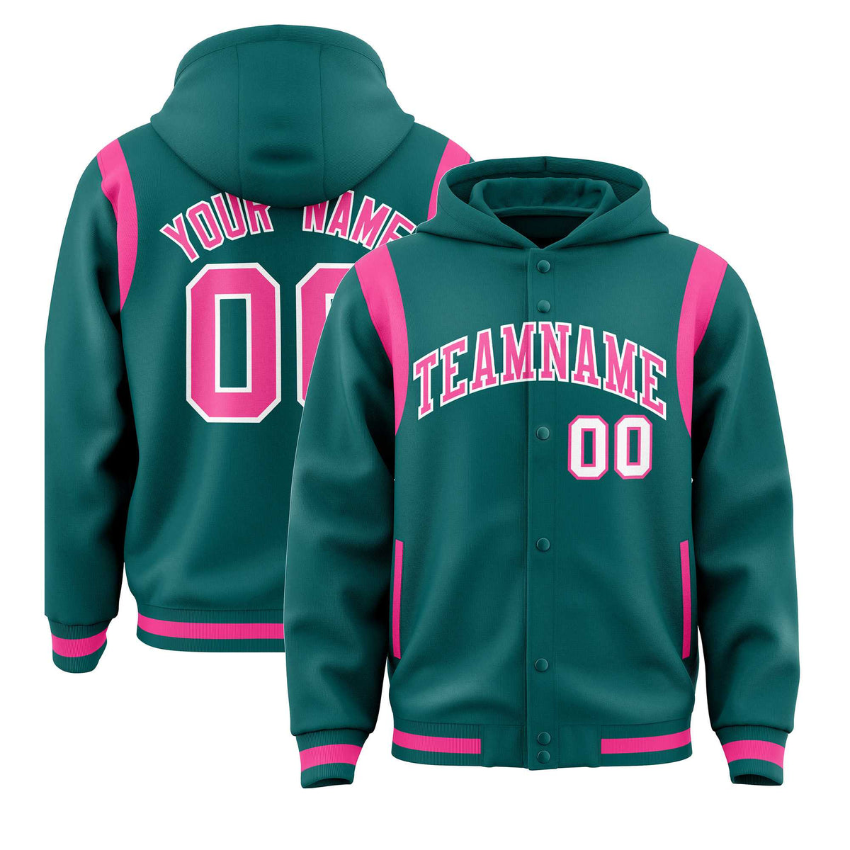 Custom Aqua Pink Varsity Full-Snap Letterman Shoulder Color Block Jacket Hoodie| KXKSHOP