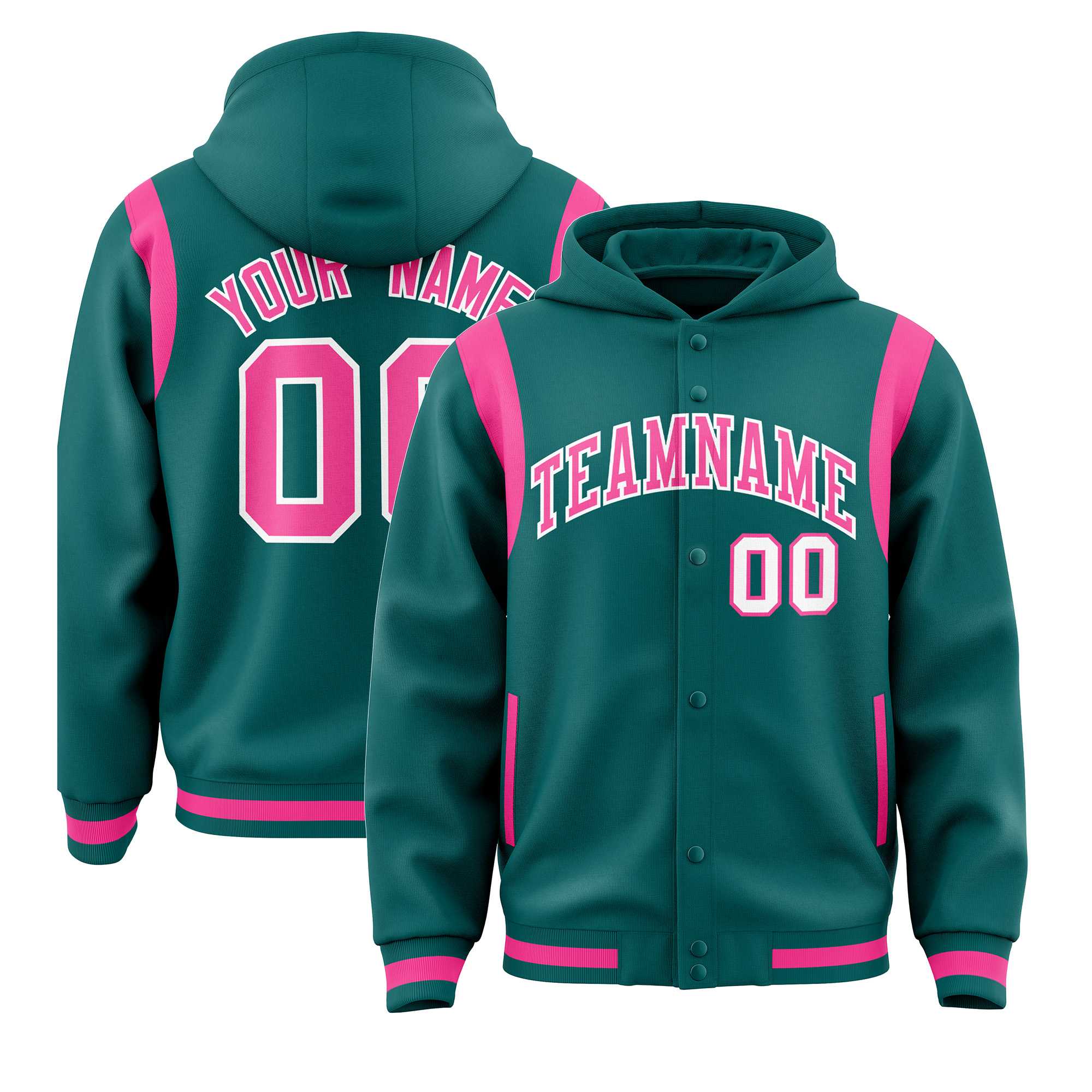 Custom Aqua Pink Varsity Full-Snap Letterman Shoulder Color Block Jacket Hoodie| KXKSHOP