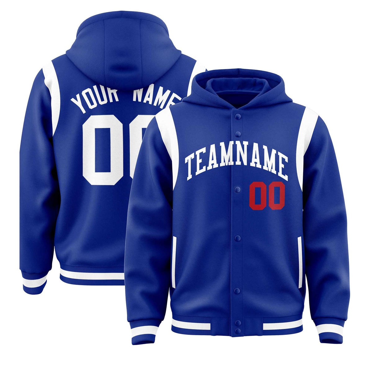 Custom Royal White Varsity Full-Snap Letterman Shoulder Color Block Jacket Hoodie| KXKSHOP