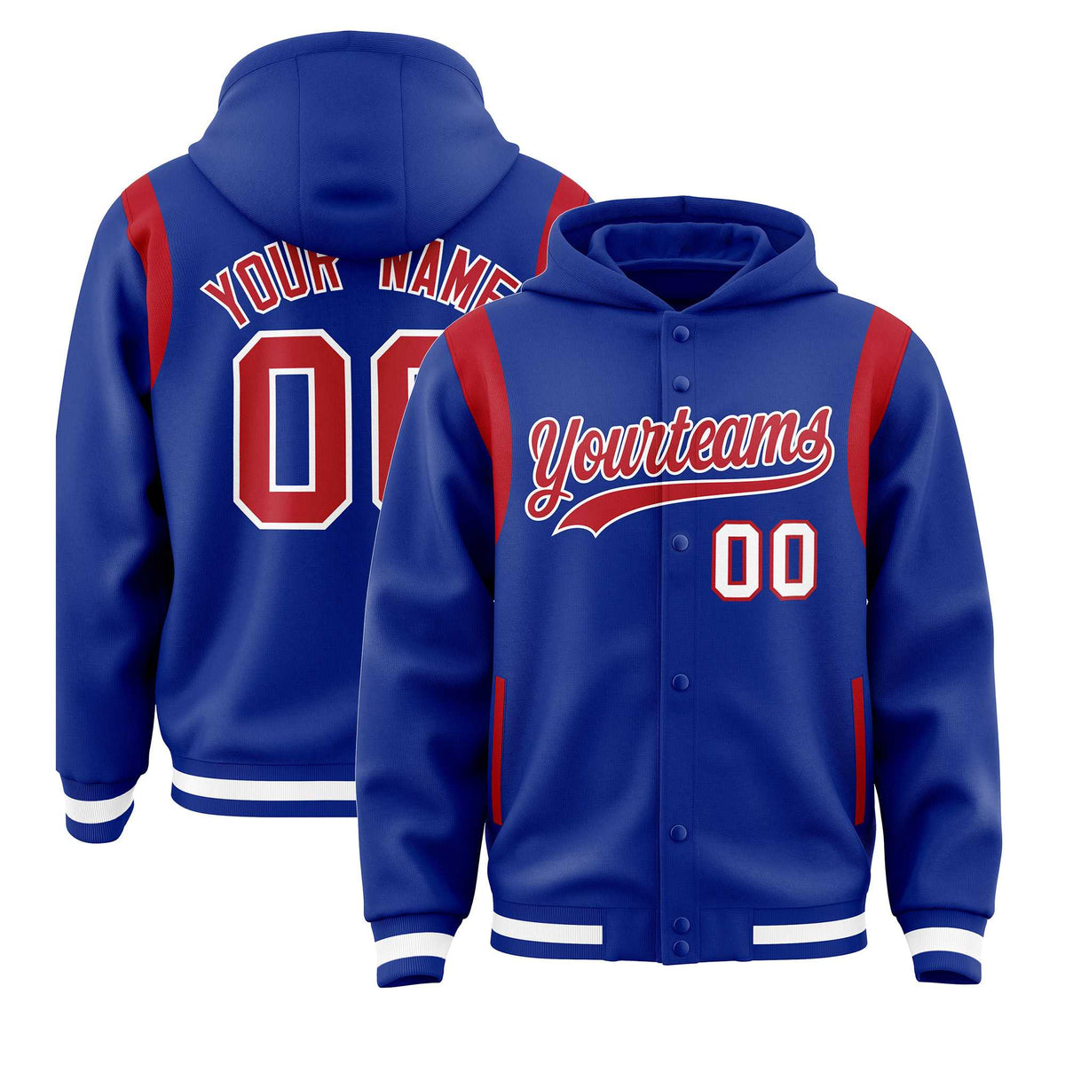 Custom Royal Red Varsity Full-Snap Letterman Shoulder Color Block Jacket Hoodie| KXKSHOP