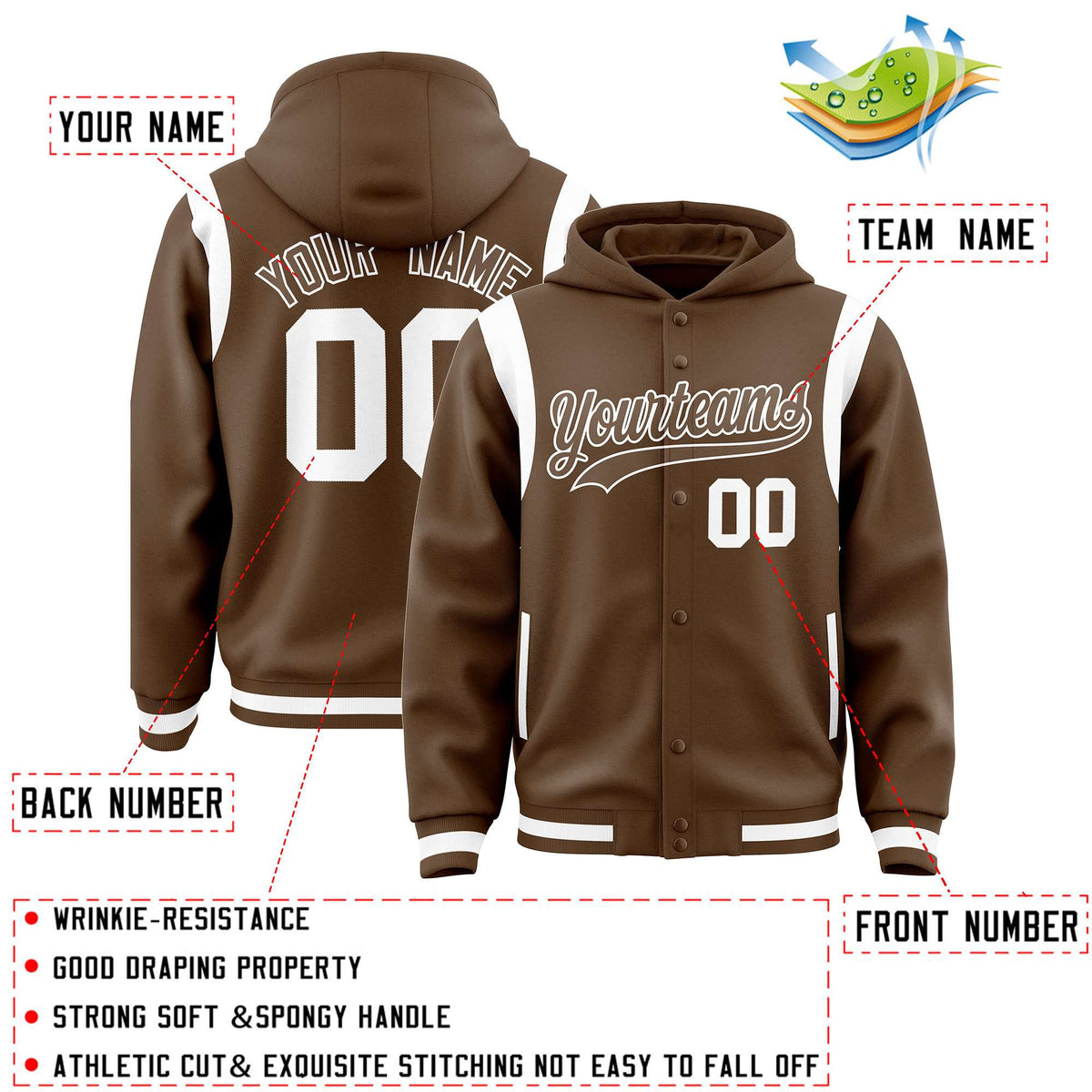 Custom Light Brown Light Brown Varsity Full-Snap Letterman Shoulder Color Block Jacket Hoodie| KXKSHOP