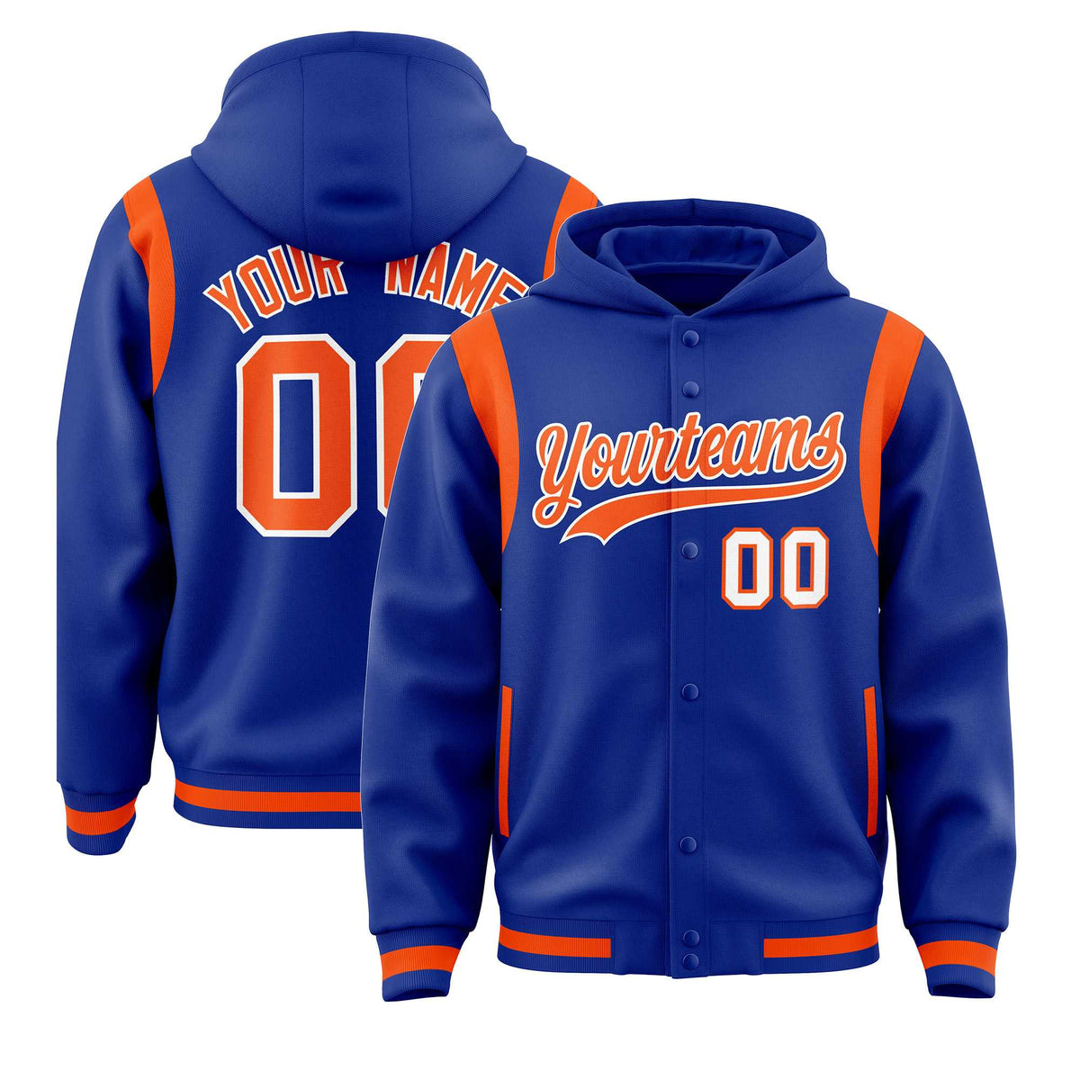 Custom Royal Orange Varsity Full-Snap Letterman Shoulder Color Block Jacket Hoodie| KXKSHOP