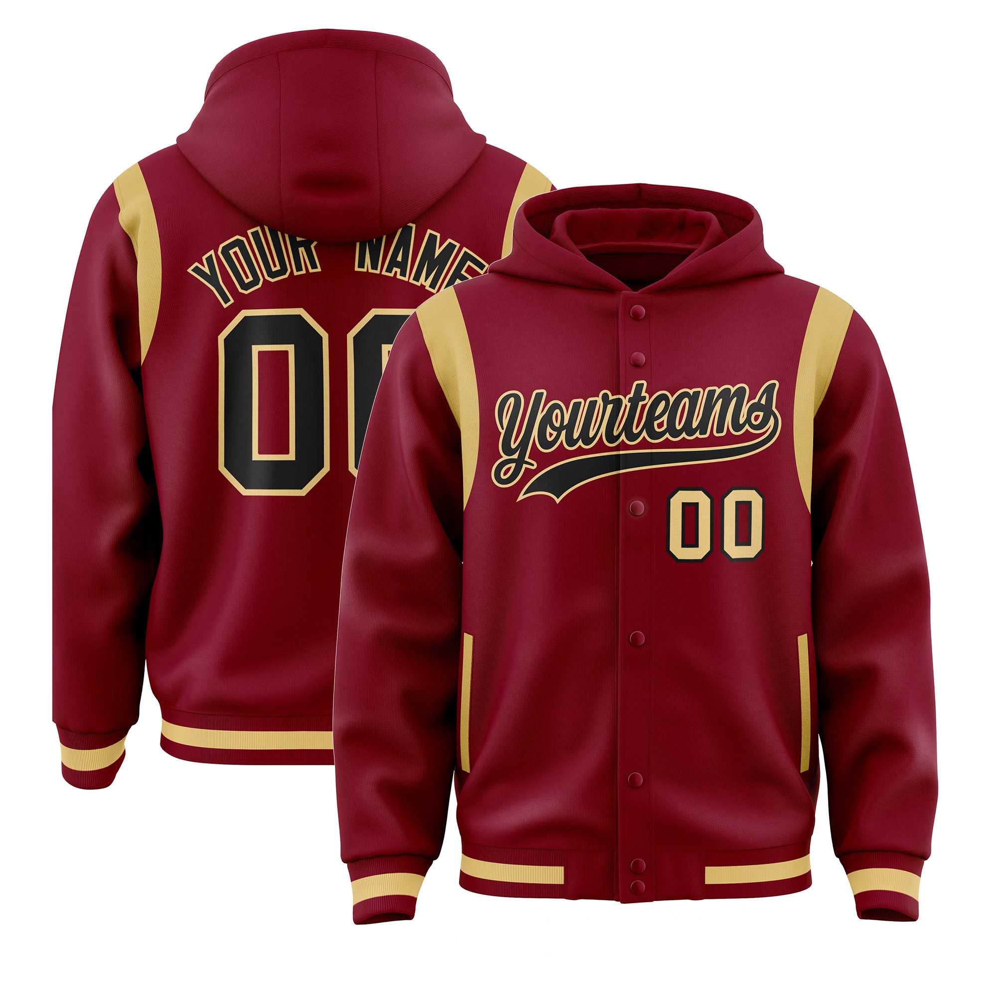Custom Crimson Black Varsity Full-Snap Letterman Shoulder Color Block Jacket Hoodie| KXKSHOP