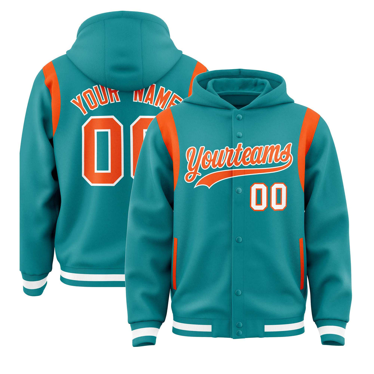 Custom Aqua Orange Varsity Full-Snap Letterman Shoulder Color Block Jacket Hoodie| KXKSHOP