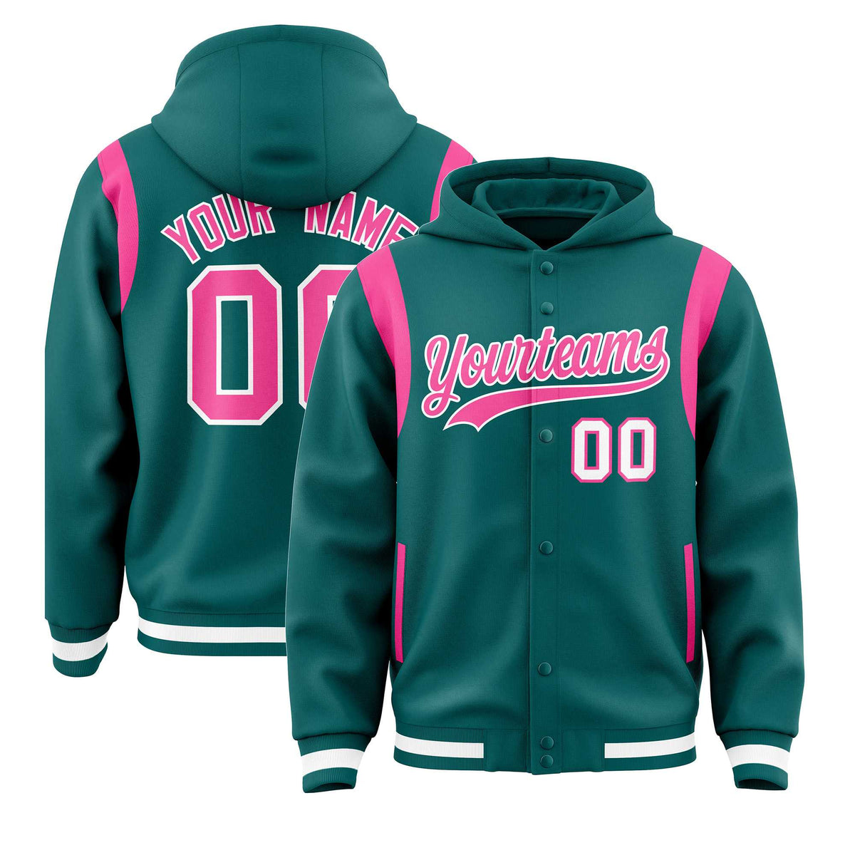 Custom Aqua Pink Varsity Full-Snap Letterman Shoulder Color Block Jacket Hoodie| KXKSHOP