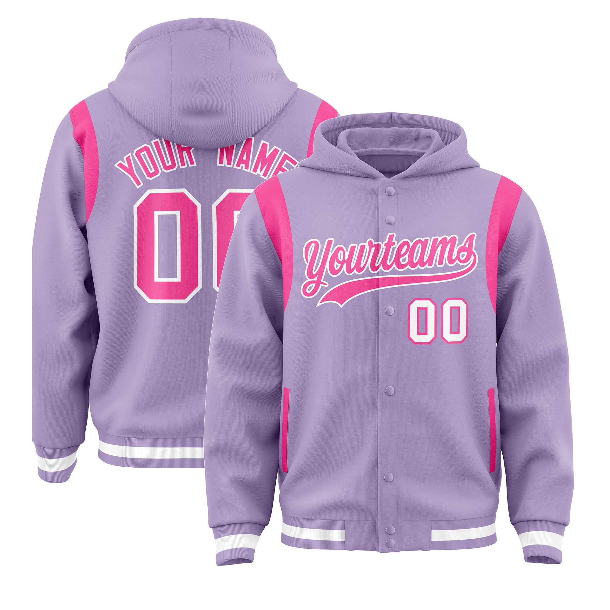 Custom Light Purple Pink Varsity Full-Snap Letterman Shoulder Color Block Jacket Hoodie| KXKSHOP