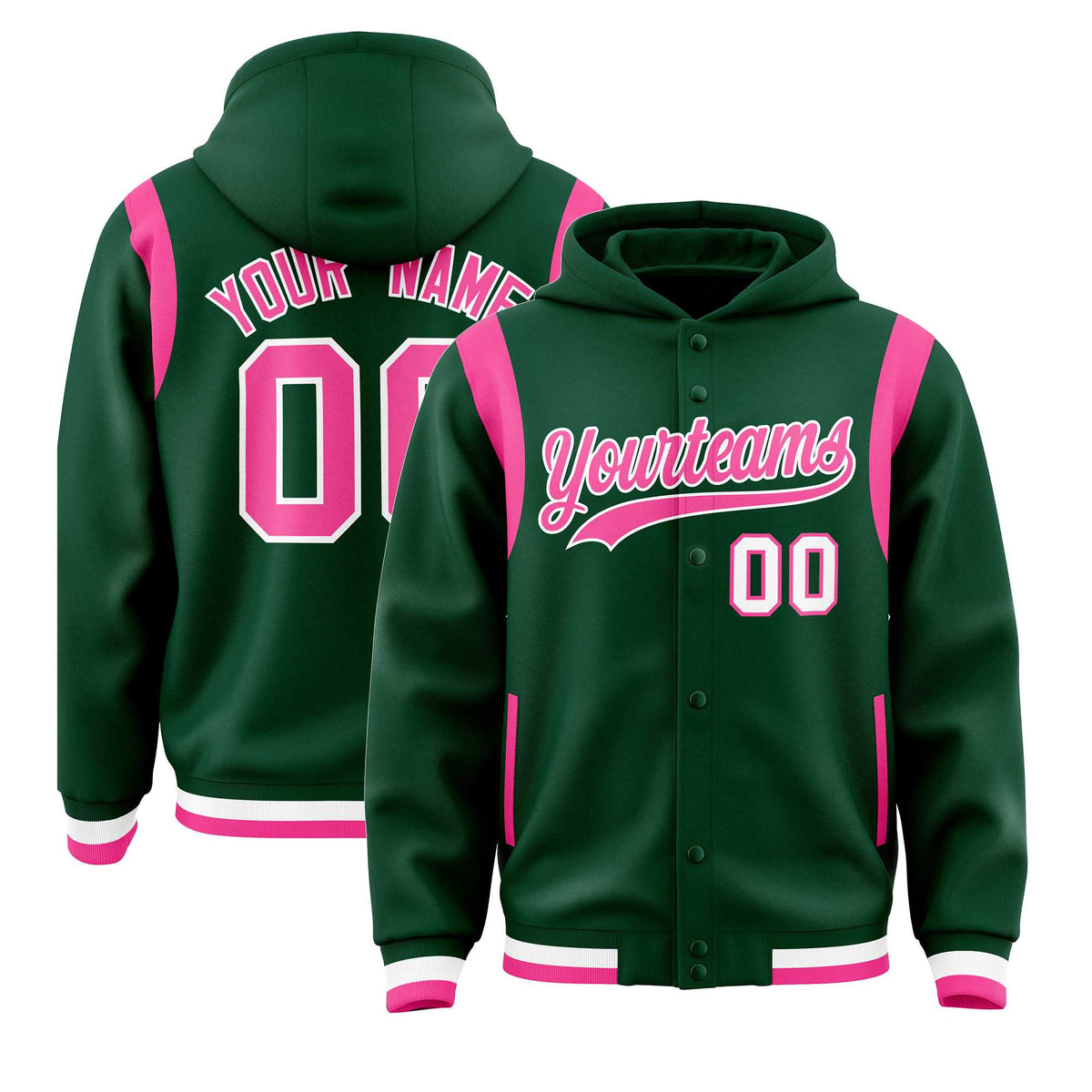 Custom Green Pink Varsity Full-Snap Letterman Shoulder Color Block Jacket Hoodie| KXKSHOP