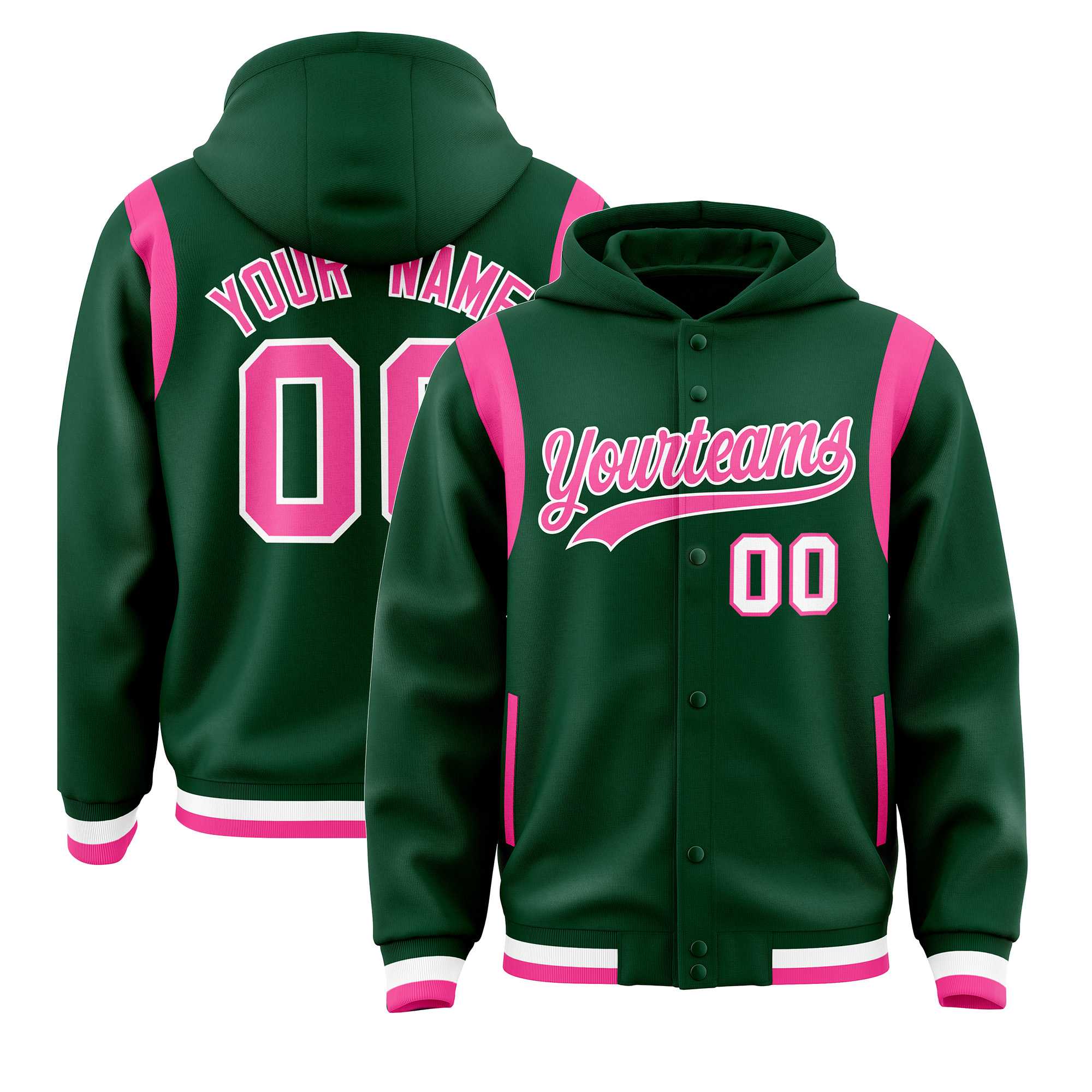 Custom Green Pink Varsity Full-Snap Letterman Shoulder Color Block Jacket Hoodie| KXKSHOP