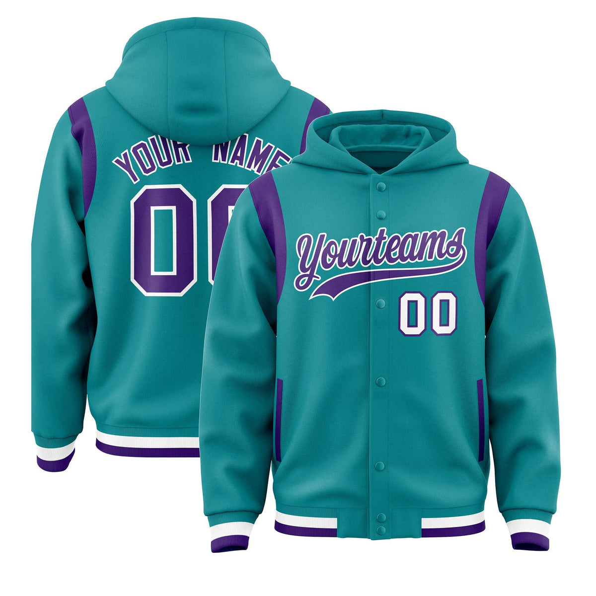 Custom Aqua Purple Varsity Full-Snap Letterman Shoulder Color Block Jacket Hoodie| KXKSHOP