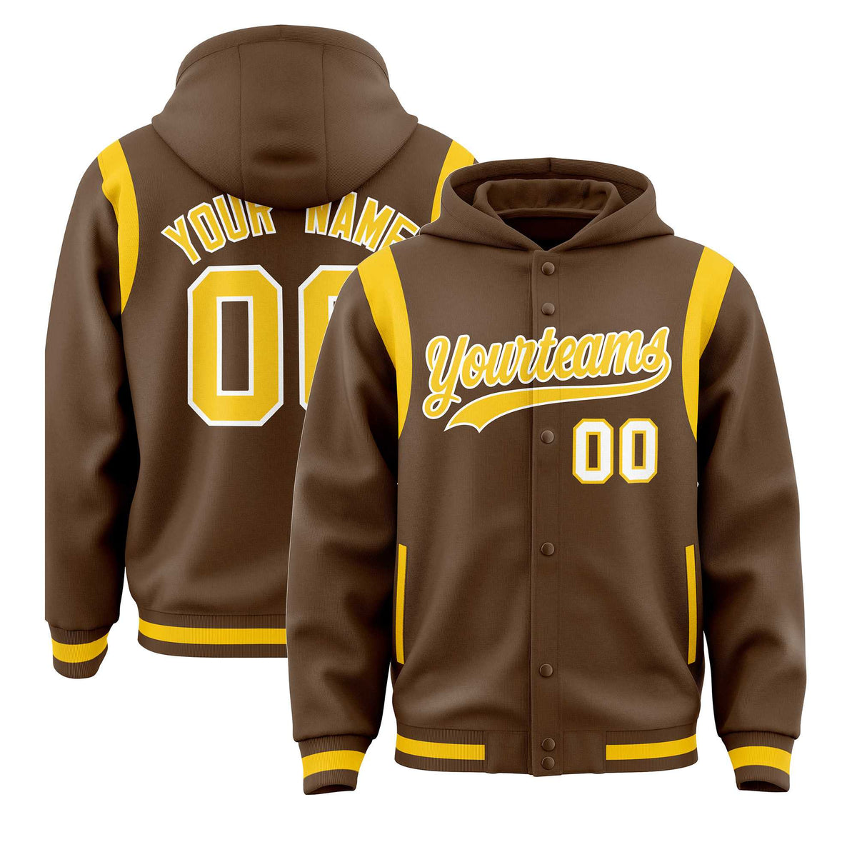 Custom Light Brown Gold Varsity Full-Snap Letterman Shoulder Color Block Jacket Hoodie| KXKSHOP
