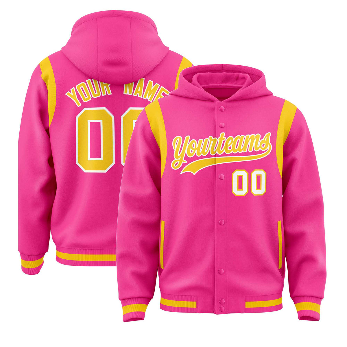 Custom Pink Gold Varsity Full-Snap Letterman Shoulder Color Block Jacket Hoodie| KXKSHOP
