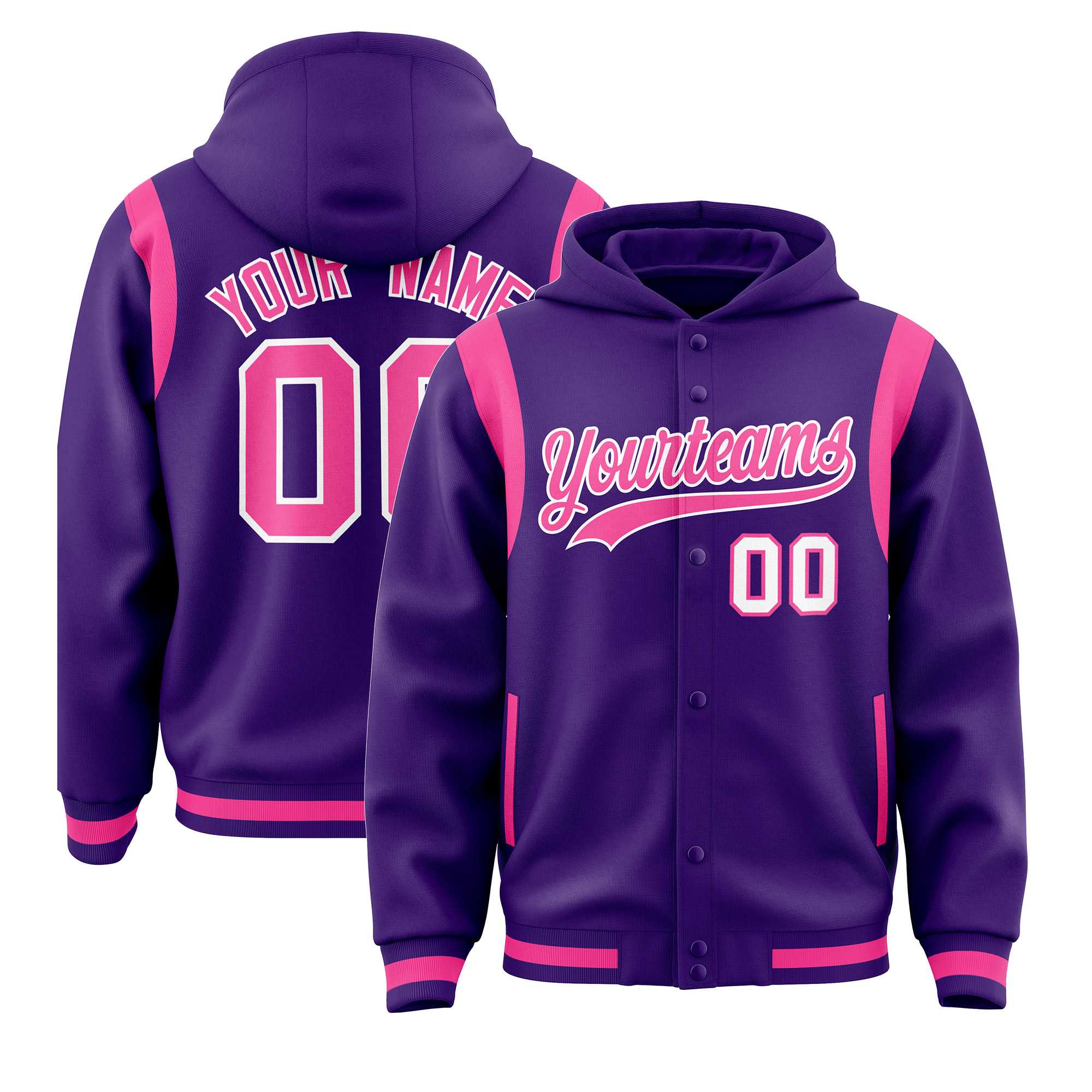 Custom Purple Pink Varsity Full-Snap Letterman Shoulder Color Block Jacket Hoodie| KXKSHOP