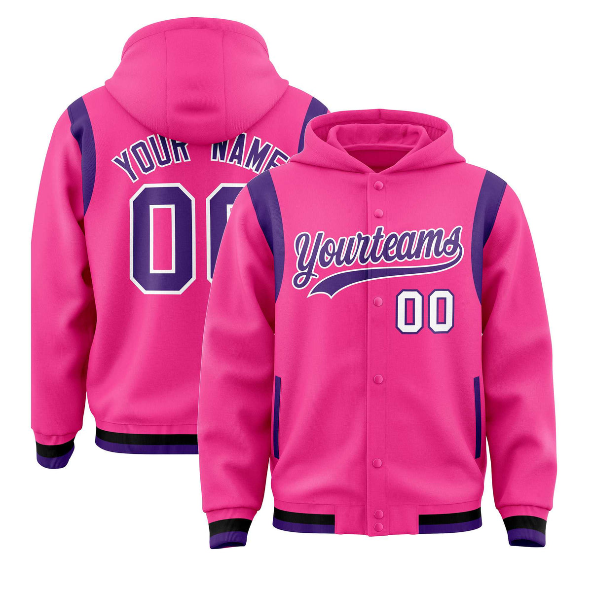 Custom Pink Purple Varsity Full-Snap Letterman Shoulder Color Block Jacket Hoodie| KXKSHOP