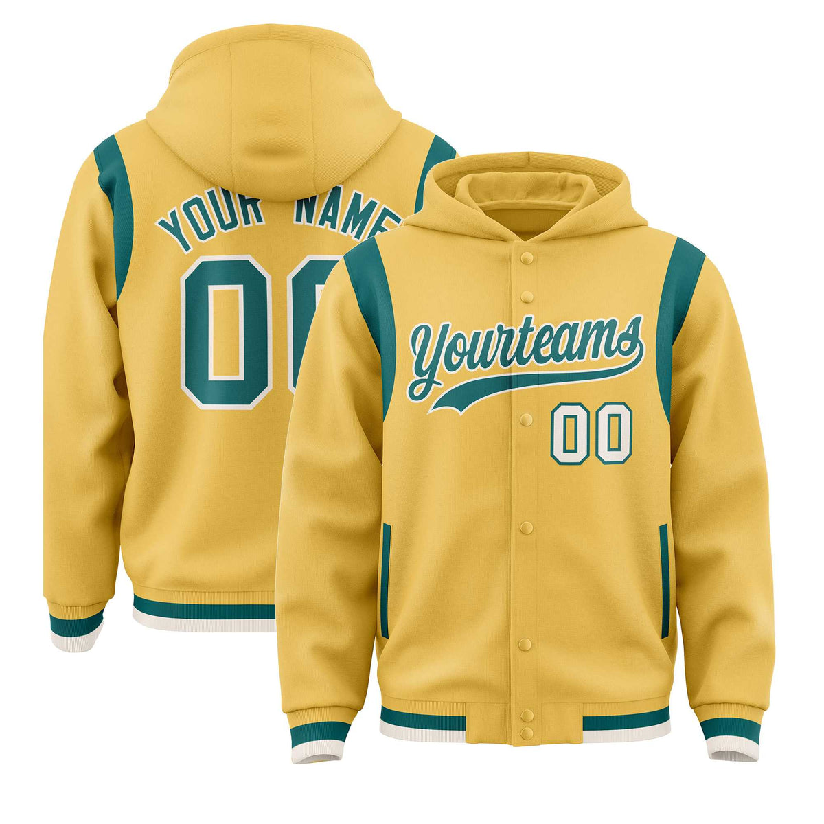 Custom Khaki Aqua Varsity Full-Snap Letterman Shoulder Color Block Jacket Hoodie| KXKSHOP