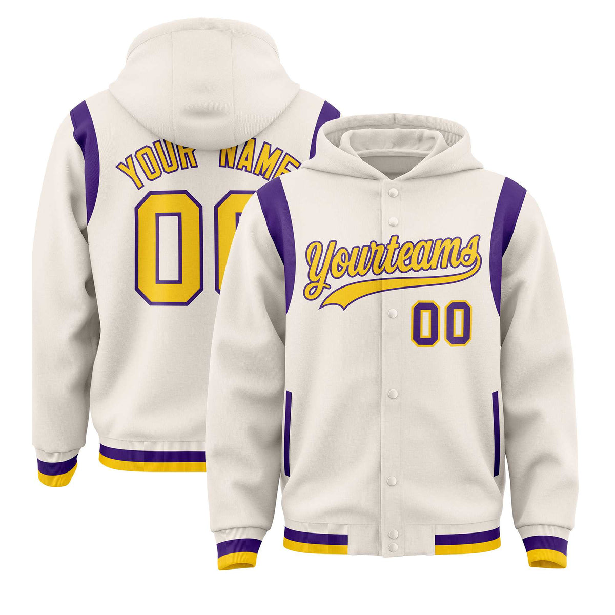 Custom Cream Gold Varsity Full-Snap Letterman Shoulder Color Block Jacket Hoodie| KXKSHOP