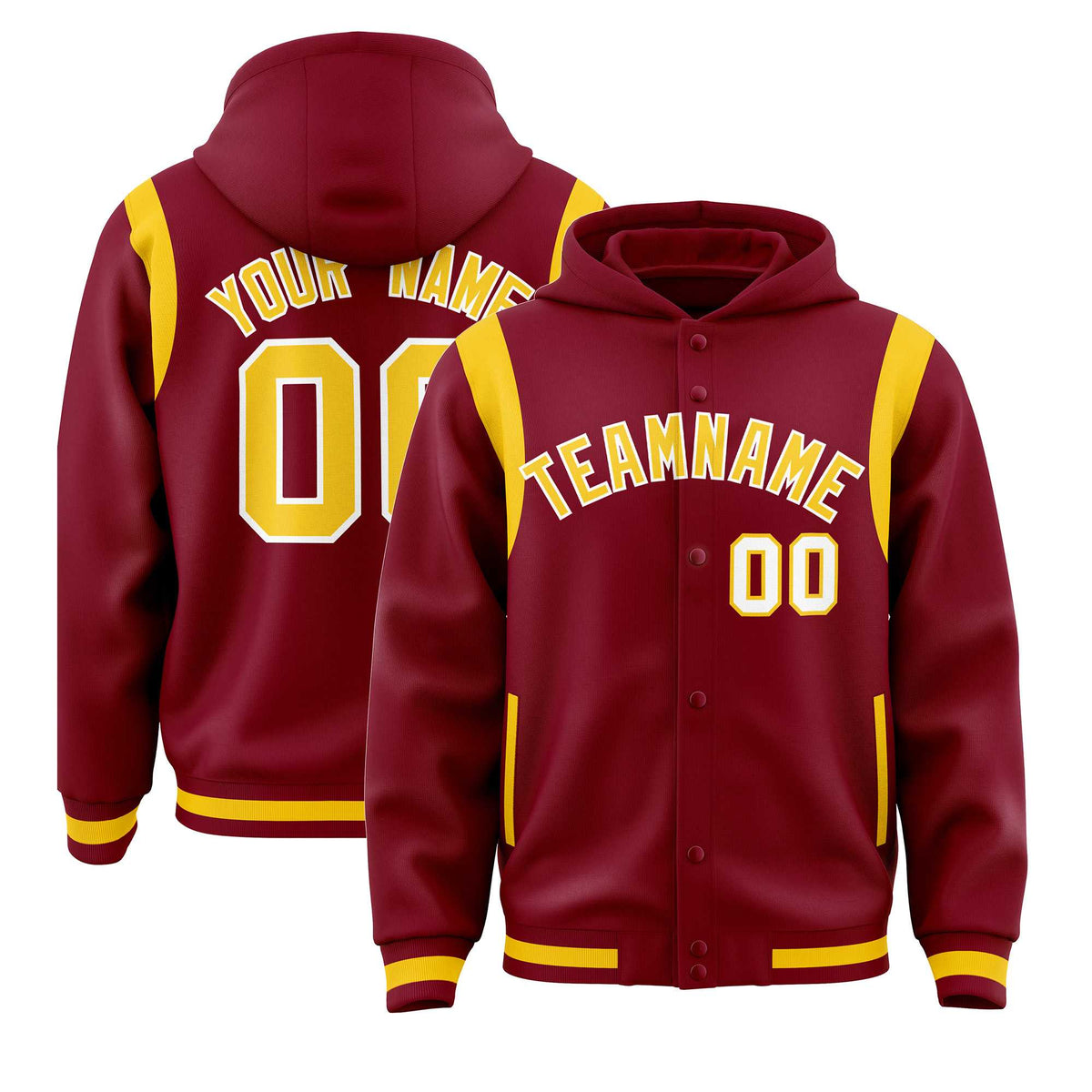 Custom Crimson Gold Varsity Full-Snap Letterman Shoulder Color Block Jacket Hoodie| KXKSHOP