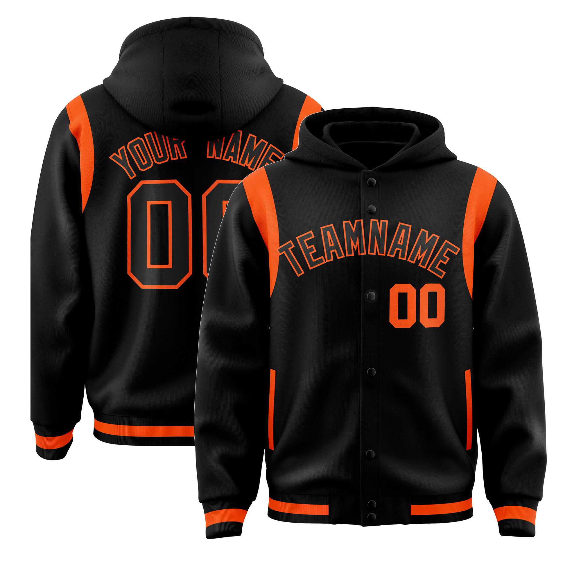 Custom Black Black Varsity Full-Snap Letterman Shoulder Color Block Jacket Hoodie| KXKSHOP
