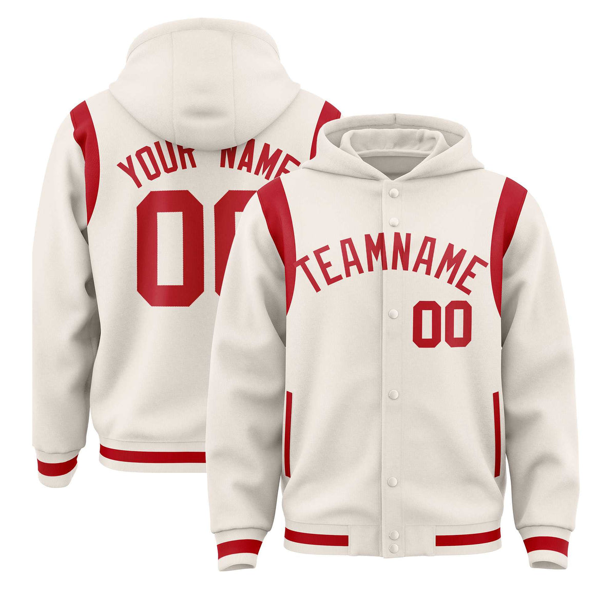 Custom Cream Red Varsity Full-Snap Letterman Shoulder Color Block Jacket Hoodie| KXKSHOP