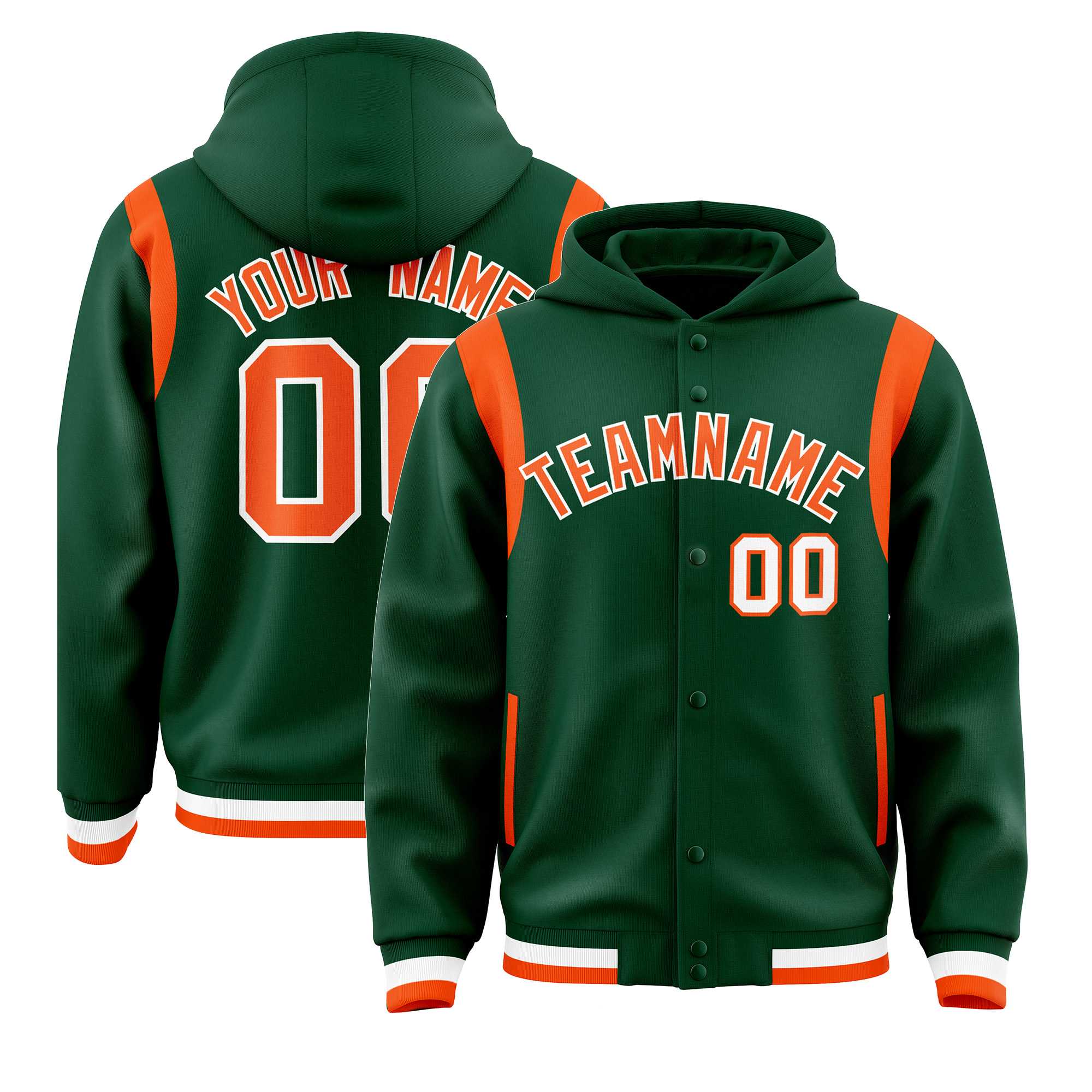 Custom Green Orange Varsity Full-Snap Letterman Shoulder Color Block Jacket Hoodie| KXKSHOP