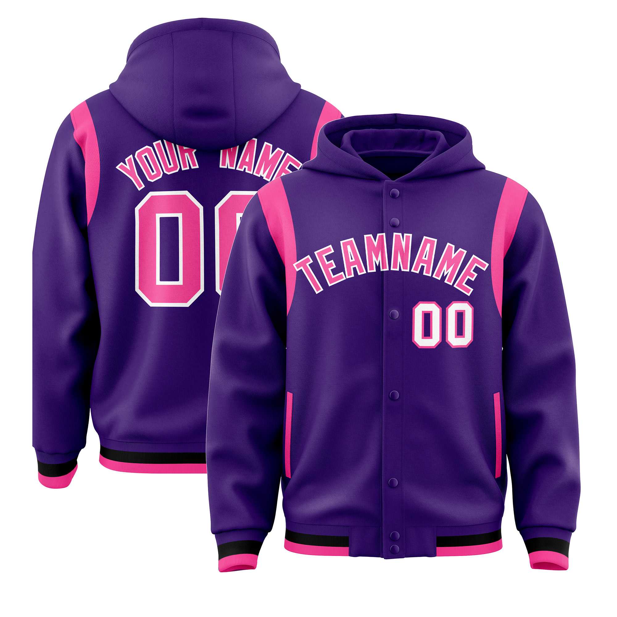 Custom Purple Pink Varsity Full-Snap Letterman Shoulder Color Block Jacket Hoodie| KXKSHOP