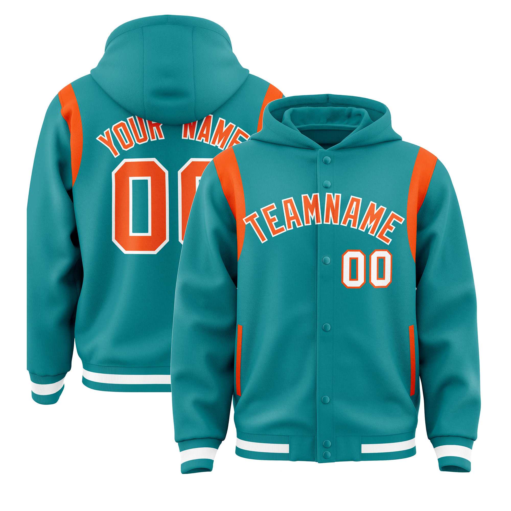 Custom Aqua Orange Varsity Full-Snap Letterman Shoulder Color Block Jacket Hoodie| KXKSHOP
