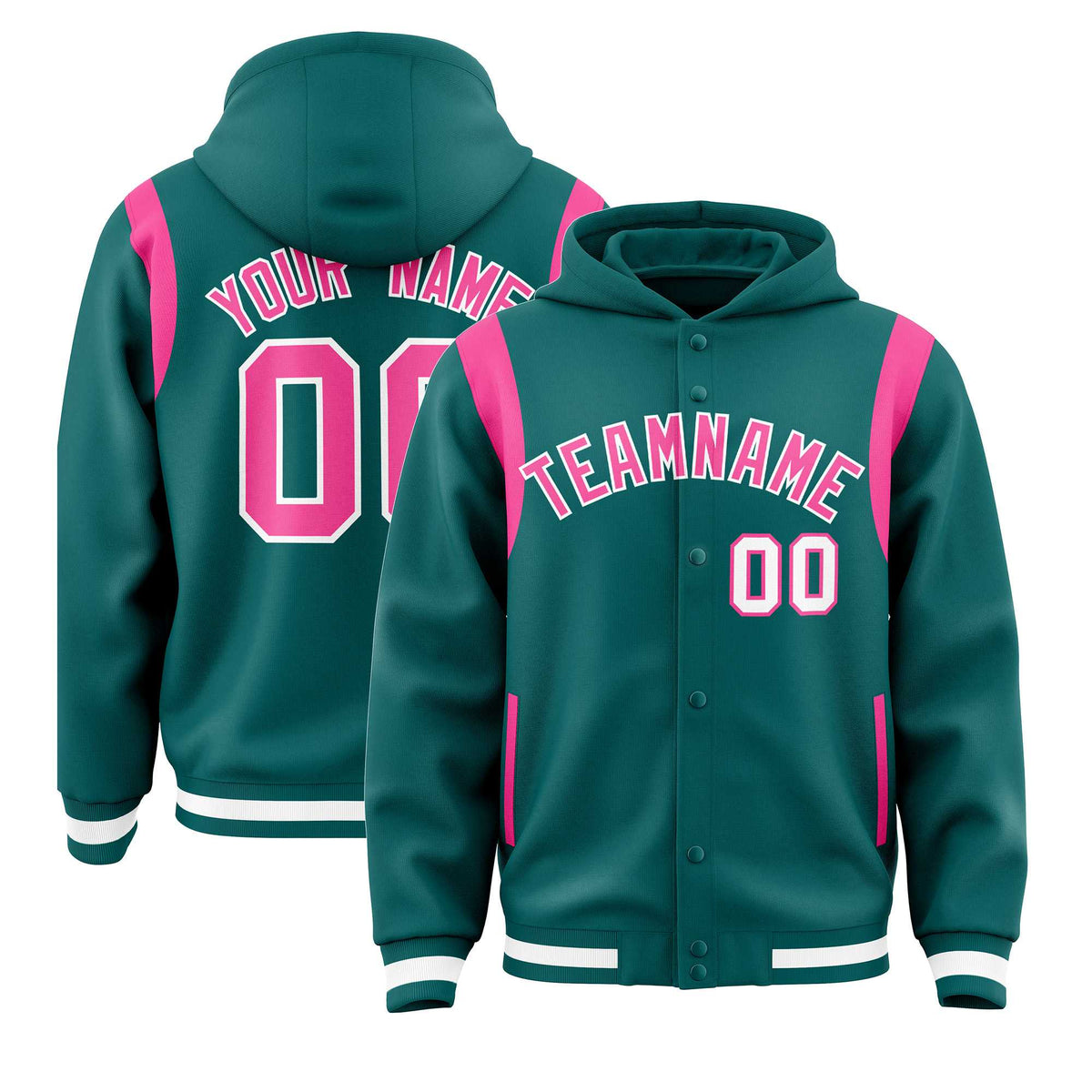 Custom Aqua Pink Varsity Full-Snap Letterman Shoulder Color Block Jacket Hoodie| KXKSHOP