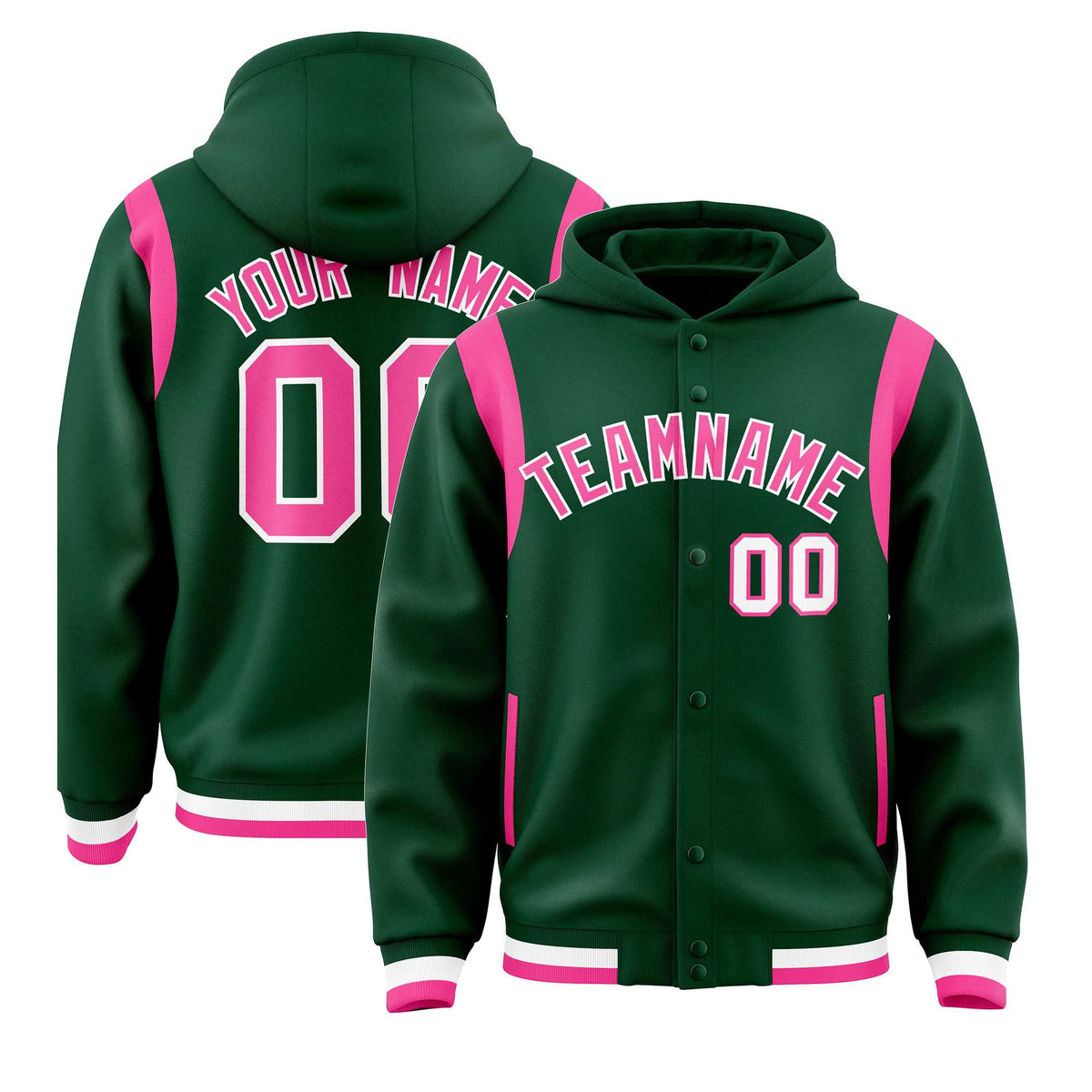 Custom Green Pink Varsity Full-Snap Letterman Shoulder Color Block Jacket Hoodie| KXKSHOP