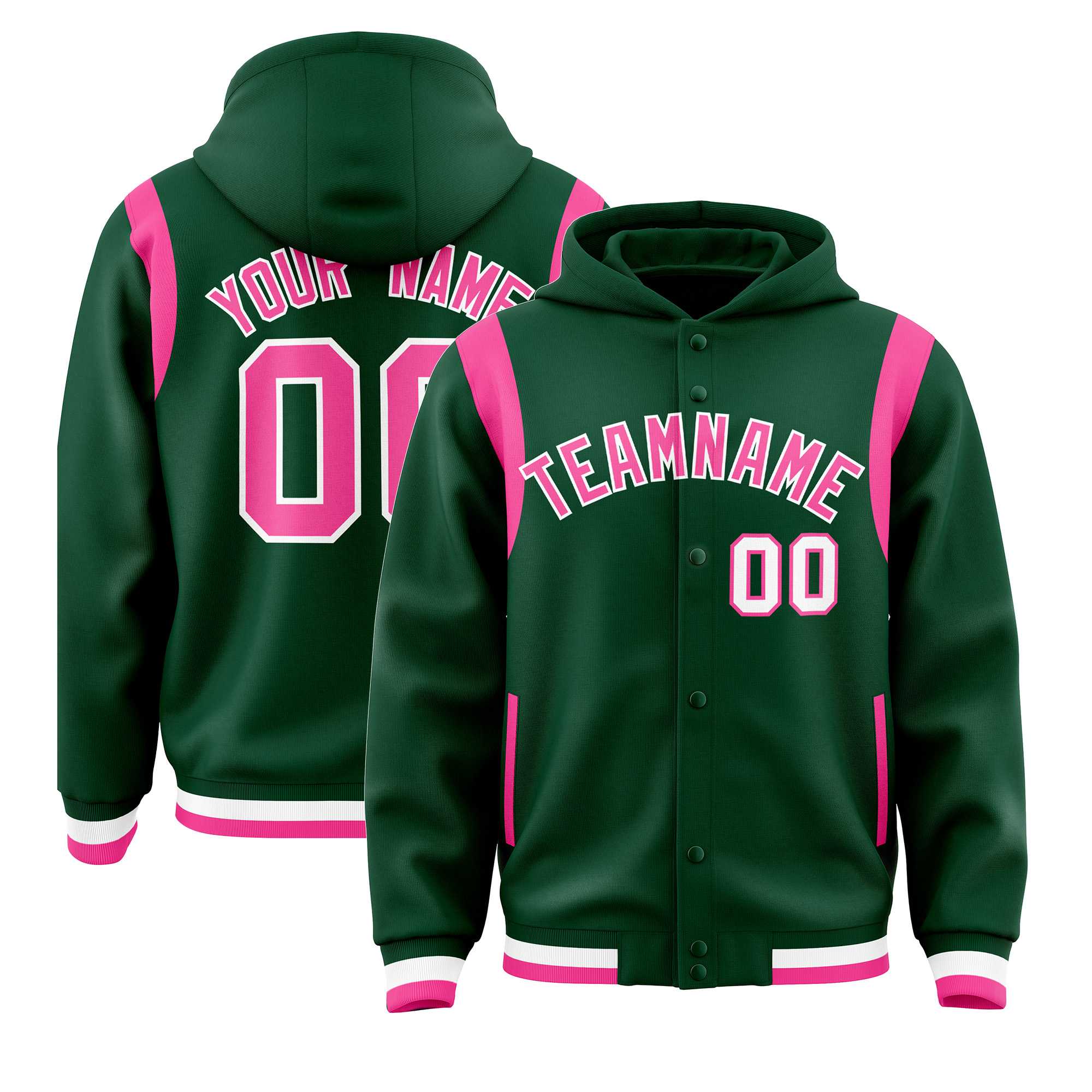 Custom Green Pink Varsity Full-Snap Letterman Shoulder Color Block Jacket Hoodie| KXKSHOP