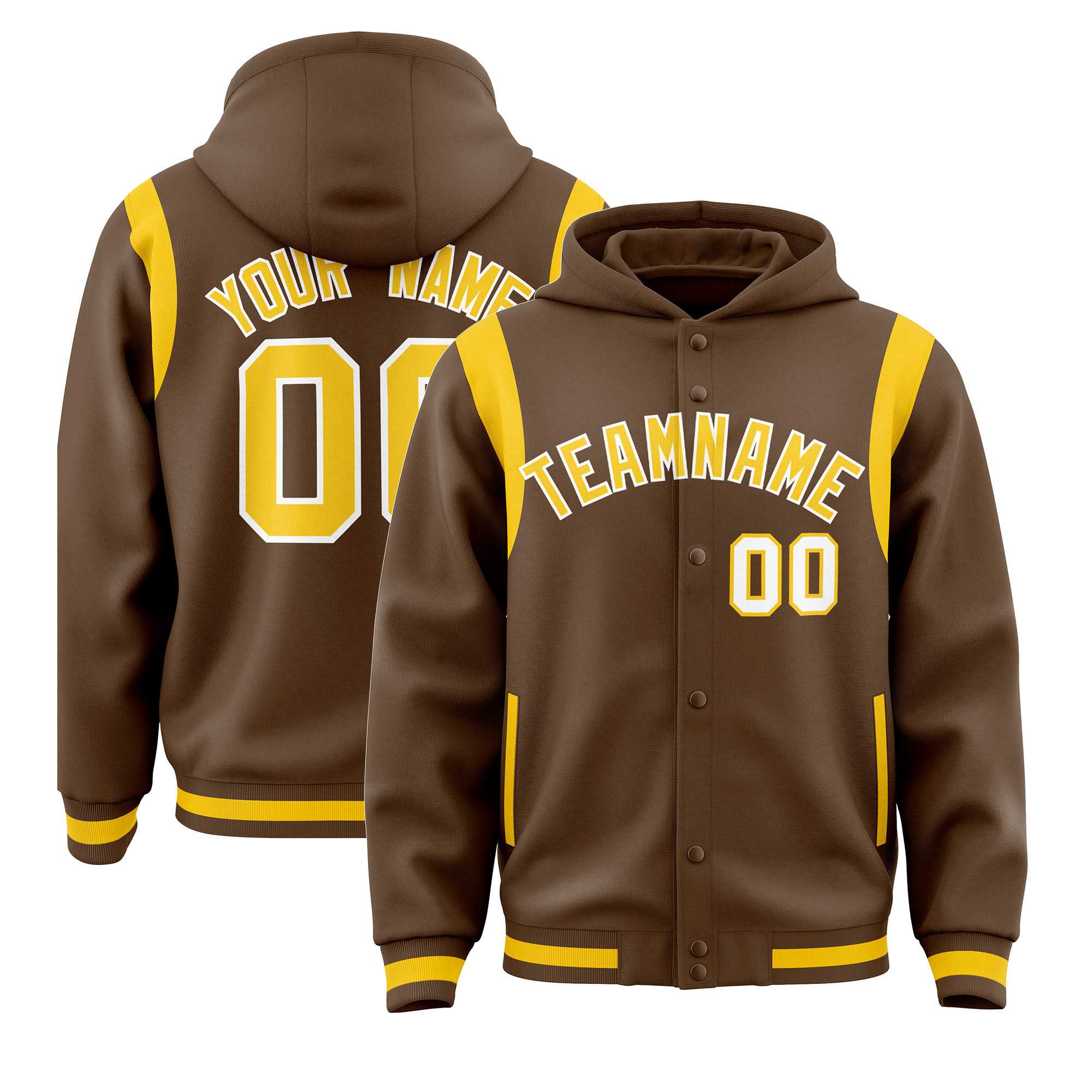 Custom Light Brown Gold Varsity Full-Snap Letterman Shoulder Color Block Jacket Hoodie| KXKSHOP