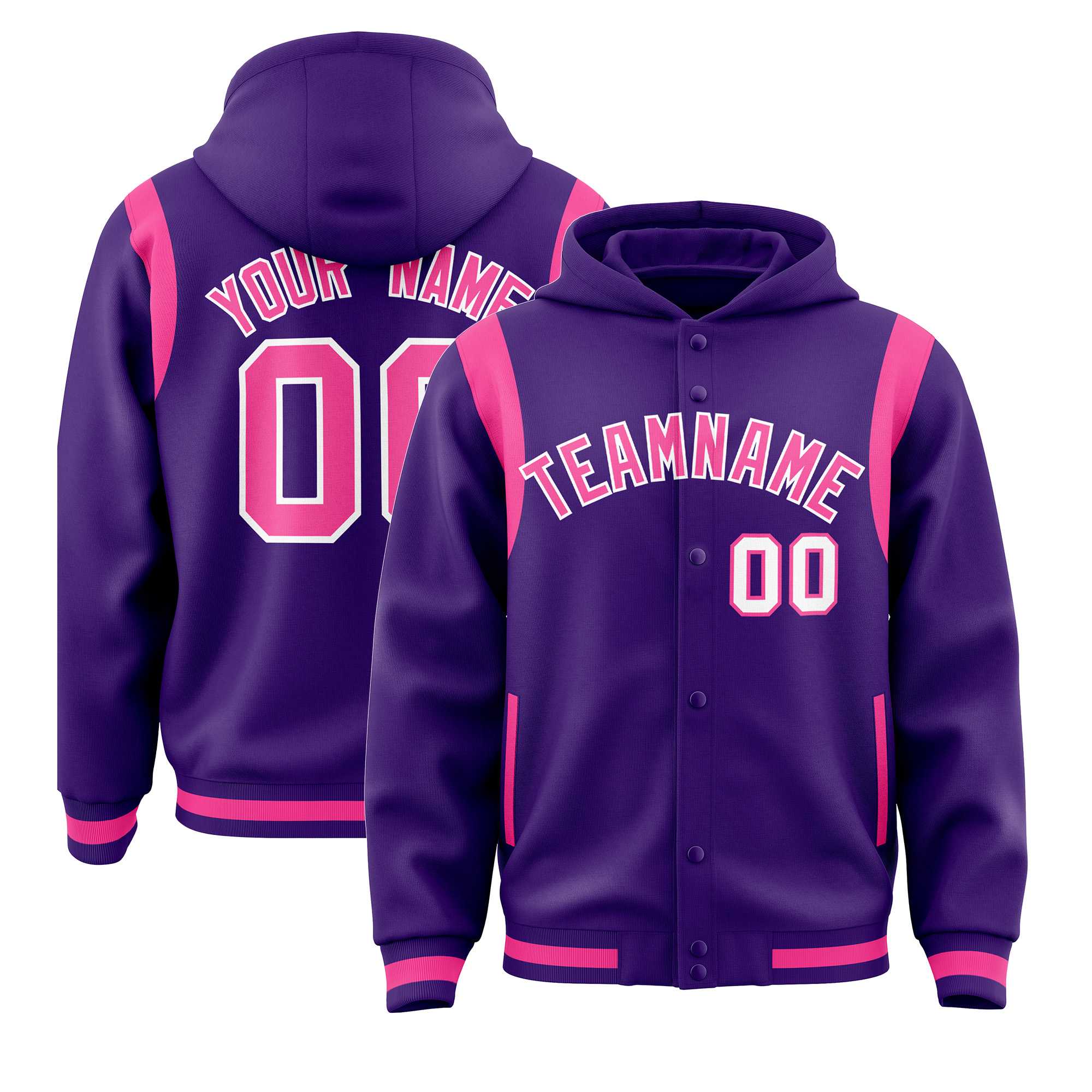 Custom Purple Pink Varsity Full-Snap Letterman Shoulder Color Block Jacket Hoodie| KXKSHOP