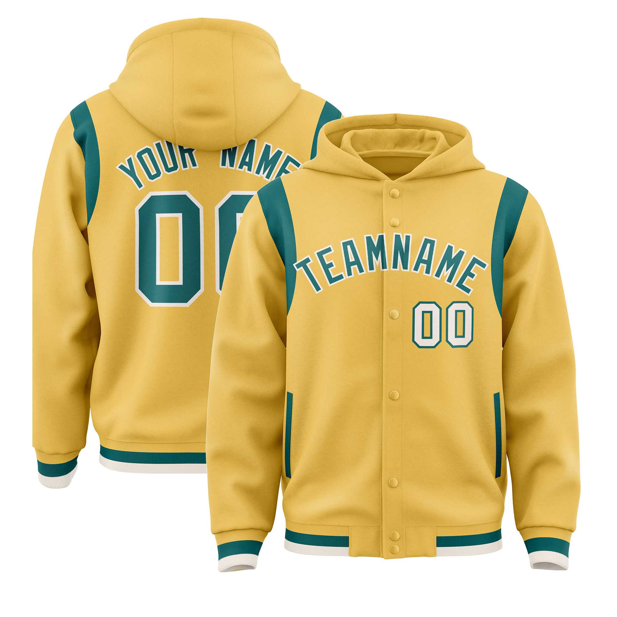 Custom Khaki Aqua Varsity Full-Snap Letterman Shoulder Color Block Jacket Hoodie| KXKSHOP