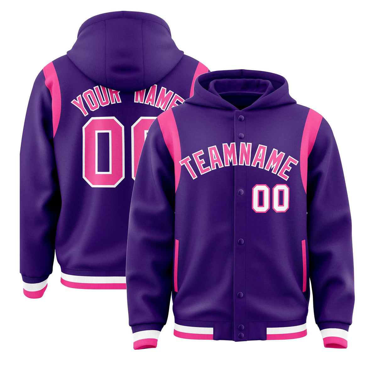 Custom Purple Pink Varsity Full-Snap Letterman Shoulder Color Block Jacket Hoodie| KXKSHOP