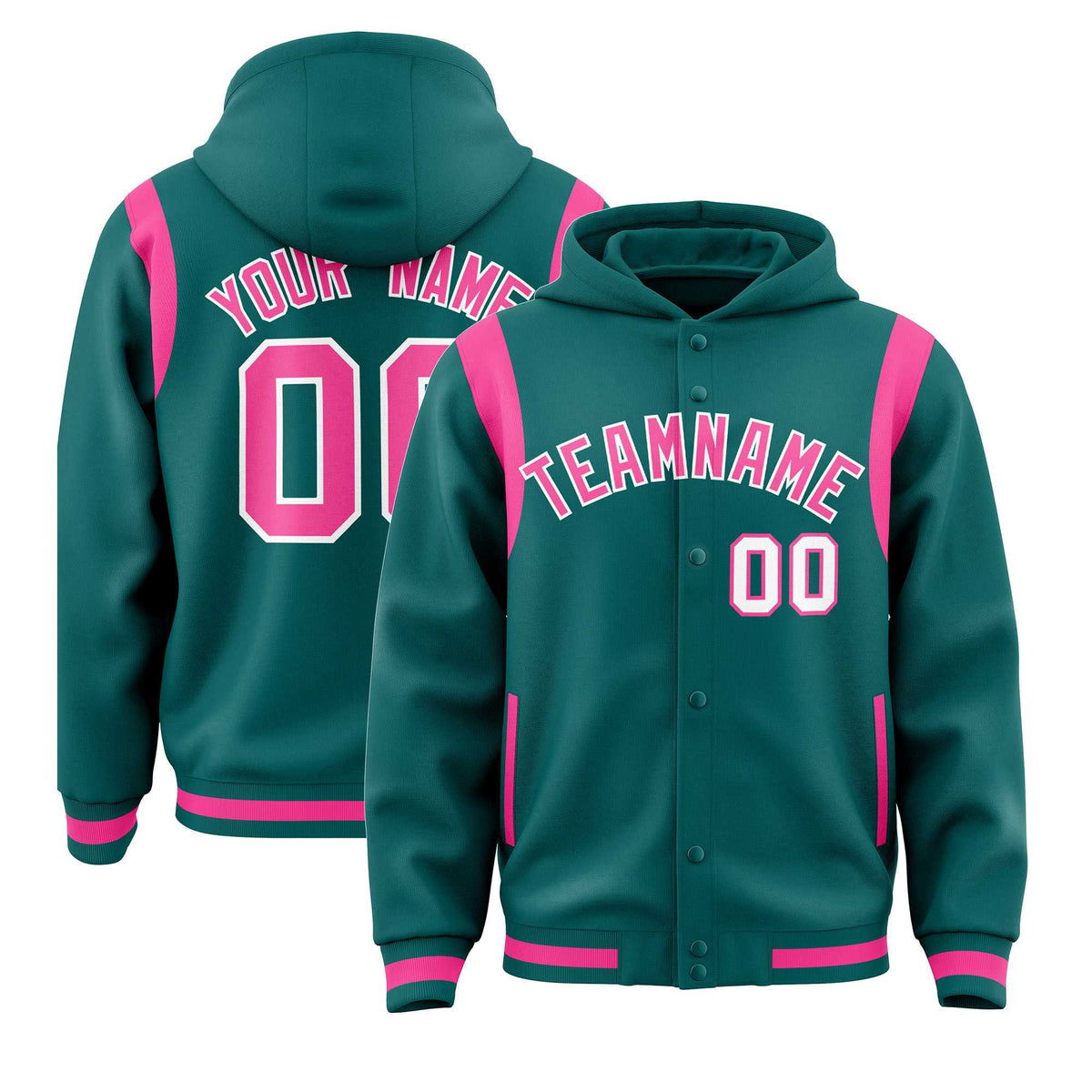 Custom Aqua Pink Varsity Full-Snap Letterman Shoulder Color Block Jacket Hoodie| KXKSHOP