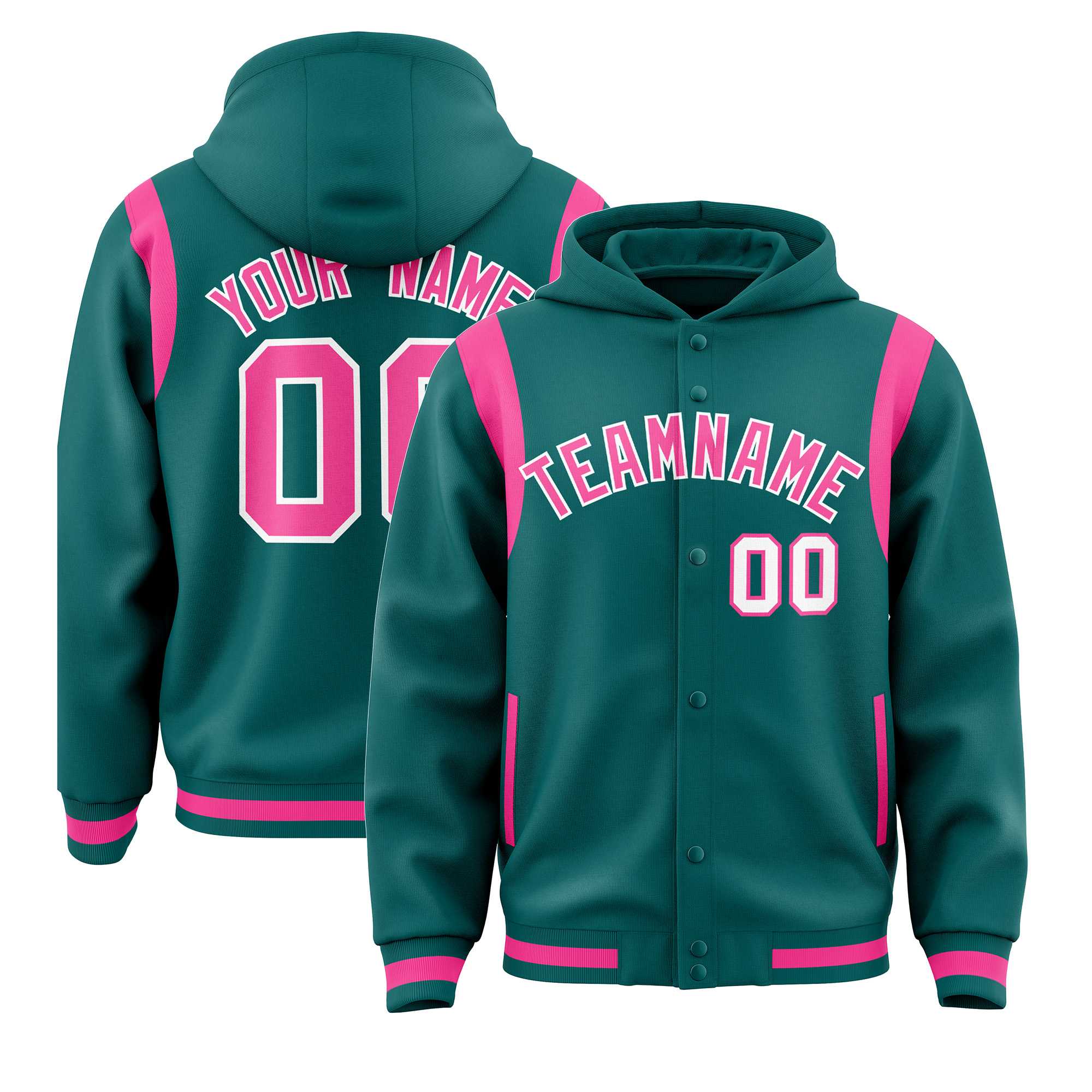 Custom Aqua Pink Varsity Full-Snap Letterman Shoulder Color Block Jacket Hoodie| KXKSHOP