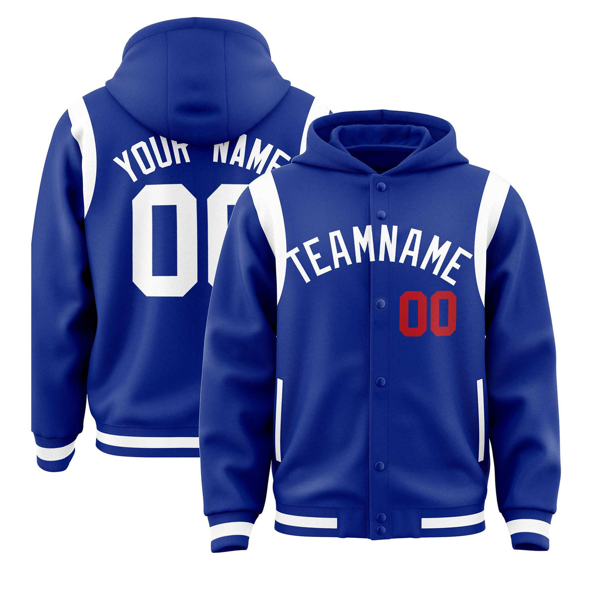 Custom Royal White Varsity Full-Snap Letterman Shoulder Color Block Jacket Hoodie| KXKSHOP