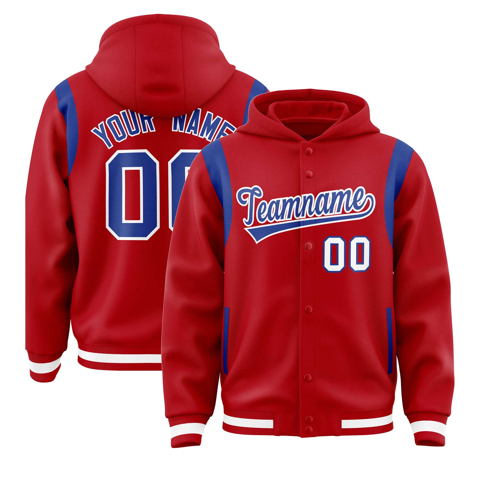 Custom Red Royal Varsity Full-Snap Letterman Shoulder Color Block Jacket Hoodie| KXKSHOP