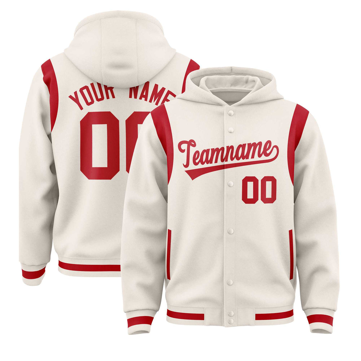 Custom Cream Red Varsity Full-Snap Letterman Shoulder Color Block Jacket Hoodie| KXKSHOP