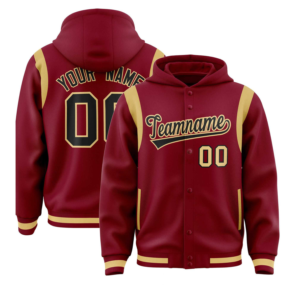 Custom Crimson Black Varsity Full-Snap Letterman Shoulder Color Block Jacket Hoodie| KXKSHOP