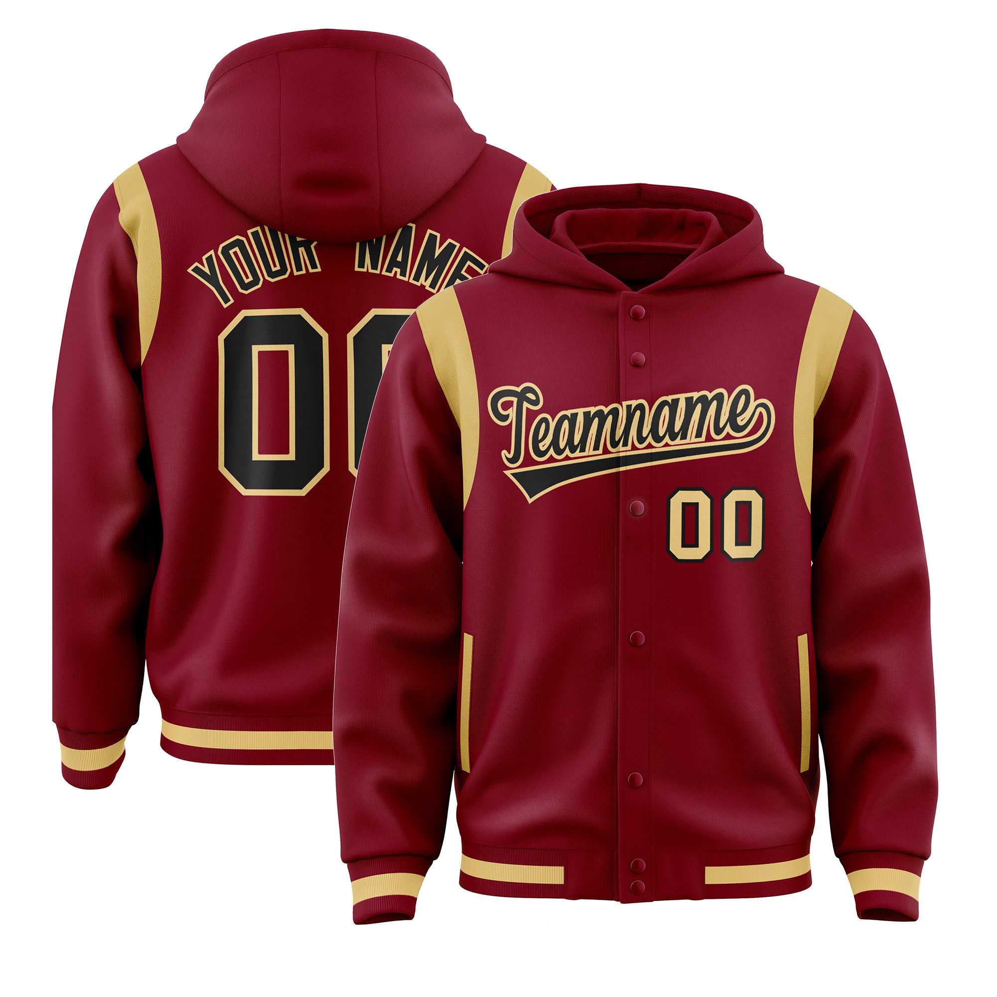 Custom Crimson Black Varsity Full-Snap Letterman Shoulder Color Block Jacket Hoodie| KXKSHOP