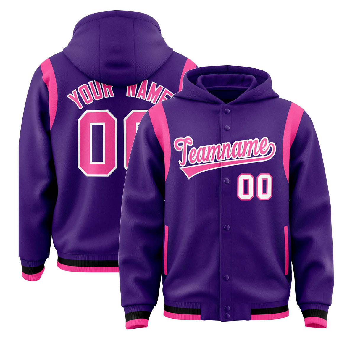 Custom Purple Pink Varsity Full-Snap Letterman Shoulder Color Block Jacket Hoodie| KXKSHOP