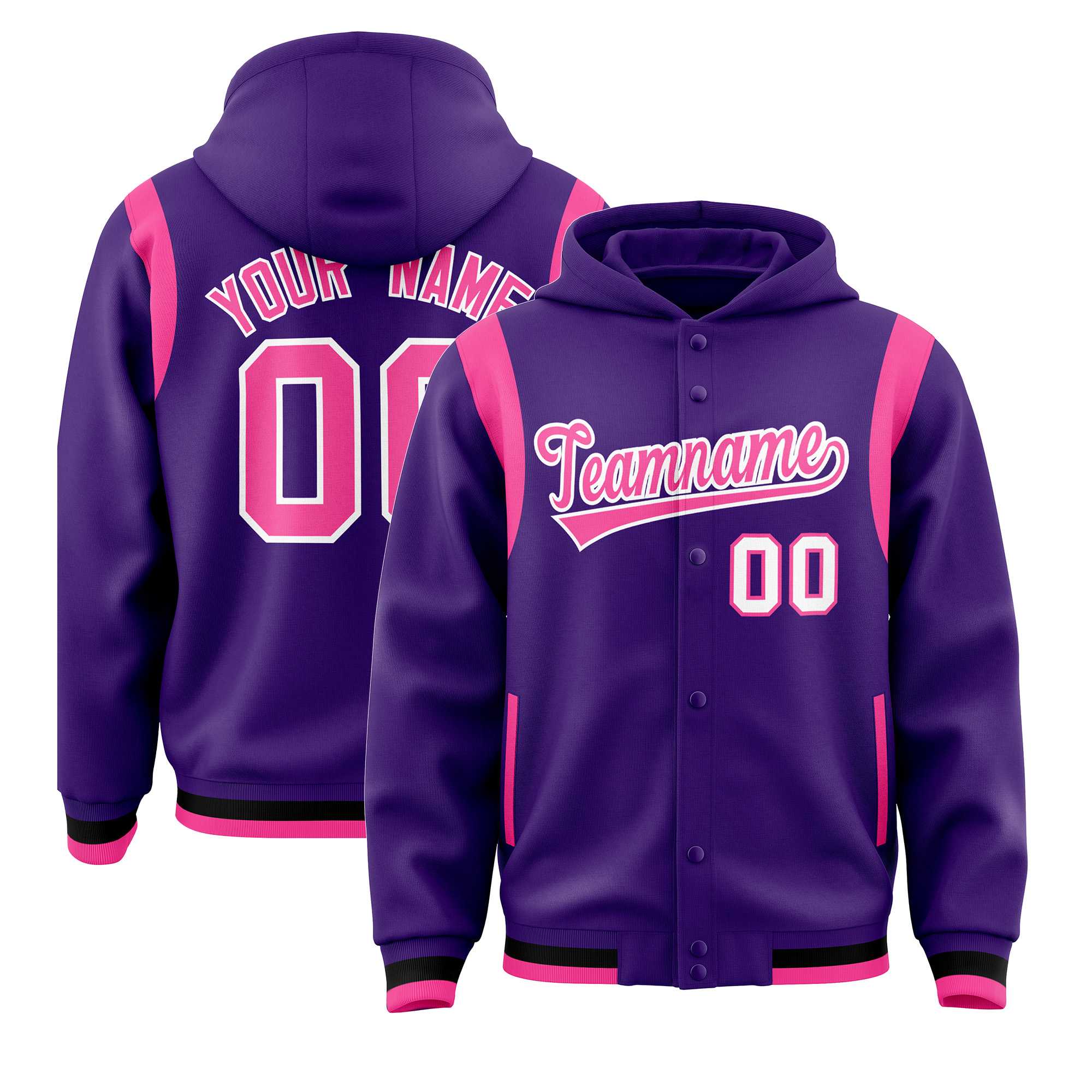 Custom Purple Pink Varsity Full-Snap Letterman Shoulder Color Block Jacket Hoodie| KXKSHOP