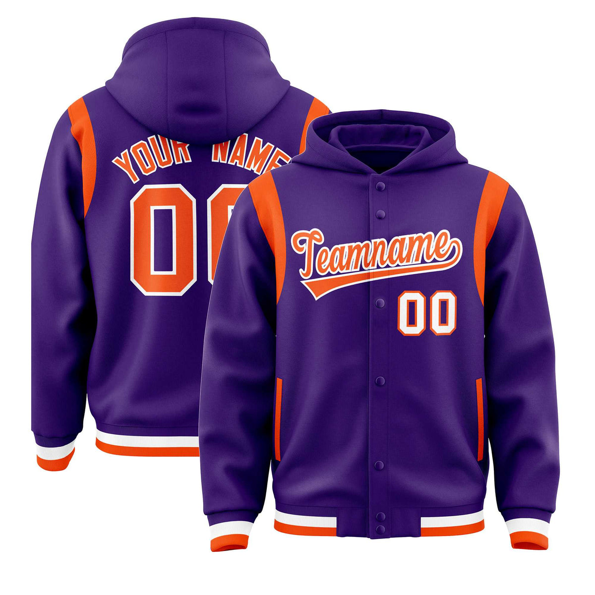 Custom Purple Orange Varsity Full-Snap Letterman Shoulder Color Block Jacket Hoodie| KXKSHOP