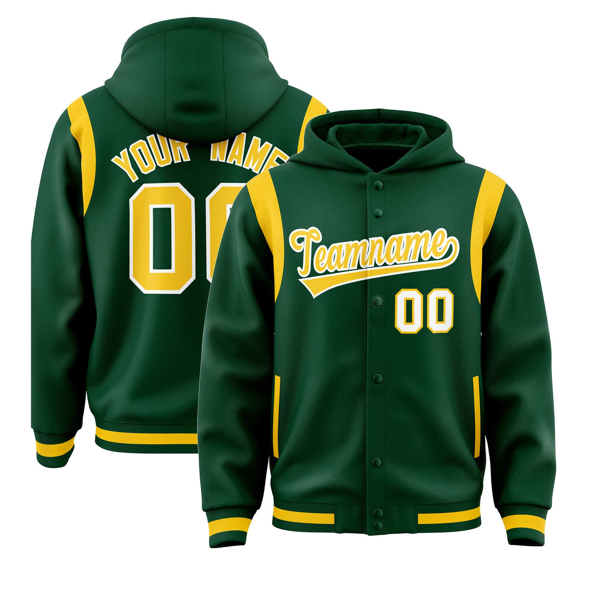 Custom Green Gold Varsity Full-Snap Letterman Shoulder Color Block Jacket Hoodie| KXKSHOP