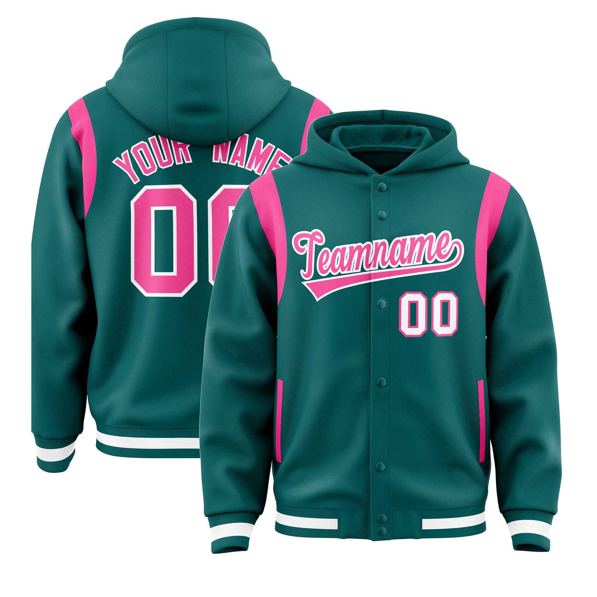 Custom Aqua Pink Varsity Full-Snap Letterman Shoulder Color Block Jacket Hoodie| KXKSHOP