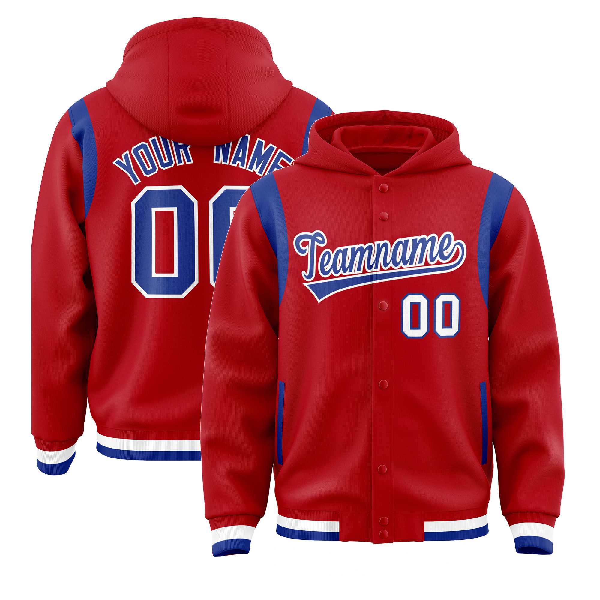 Custom Red Royal Varsity Full-Snap Letterman Shoulder Color Block Jacket Hoodie| KXKSHOP